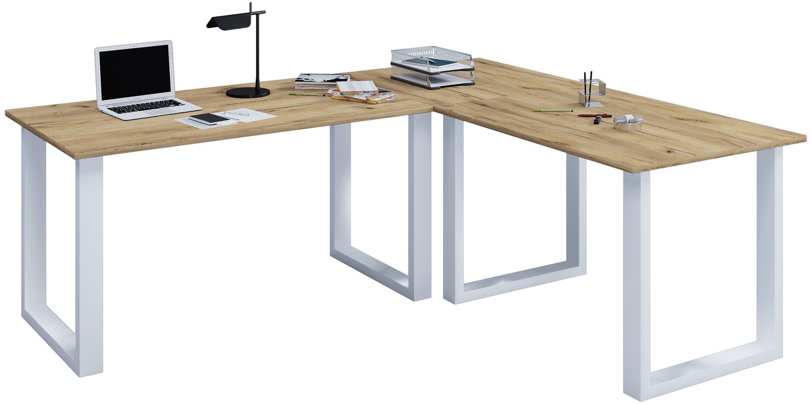 VCM VCM Holz Schreibtisch Eckschreibtisch schlicht 190x190 L Form links oder rechts Arbeitstisch Platte 80 cm tief Computertisch Büromöbel - Lona U