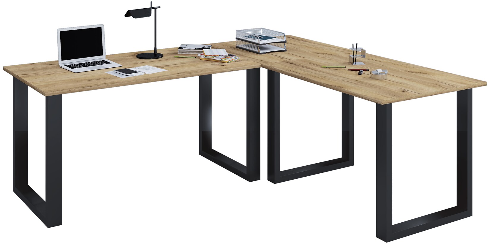 VCM VCM Holz Schreibtisch Eckschreibtisch schlicht 190x190 L Form links oder rechts Arbeitstisch Platte 80 cm tief Computertisch Büromöbel - Lona U