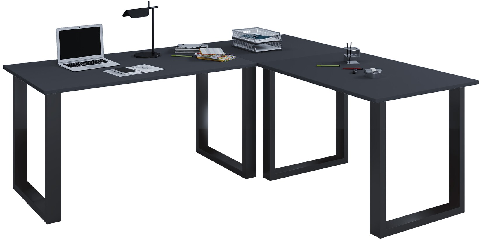 VCM VCM Holz Schreibtisch Eckschreibtisch schlicht 220x160 L Form links oder rechts Arbeitstisch Platte 80 cm tief Computertisch Büromöbel - Lona U