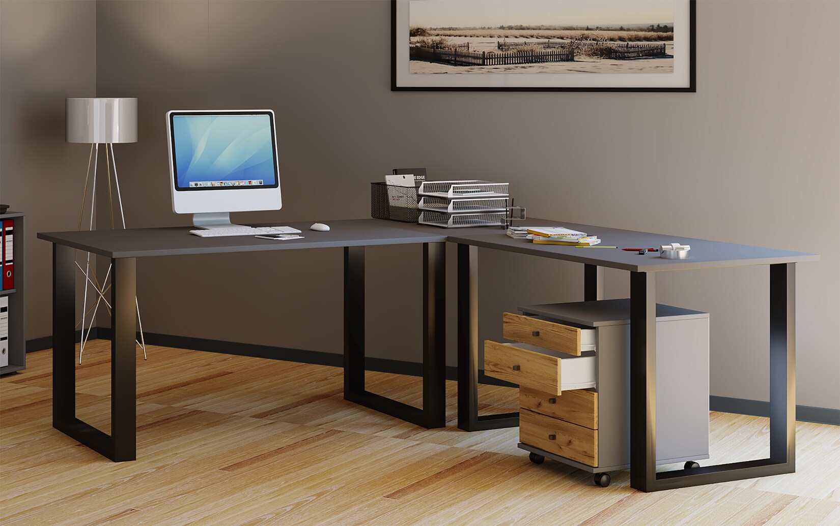 VCM VCM Holz Schreibtisch Eckschreibtisch schlicht 220x190 L Form links oder rechts Arbeitstisch Platte 80 cm tief Computertisch Büromöbel - Lona U