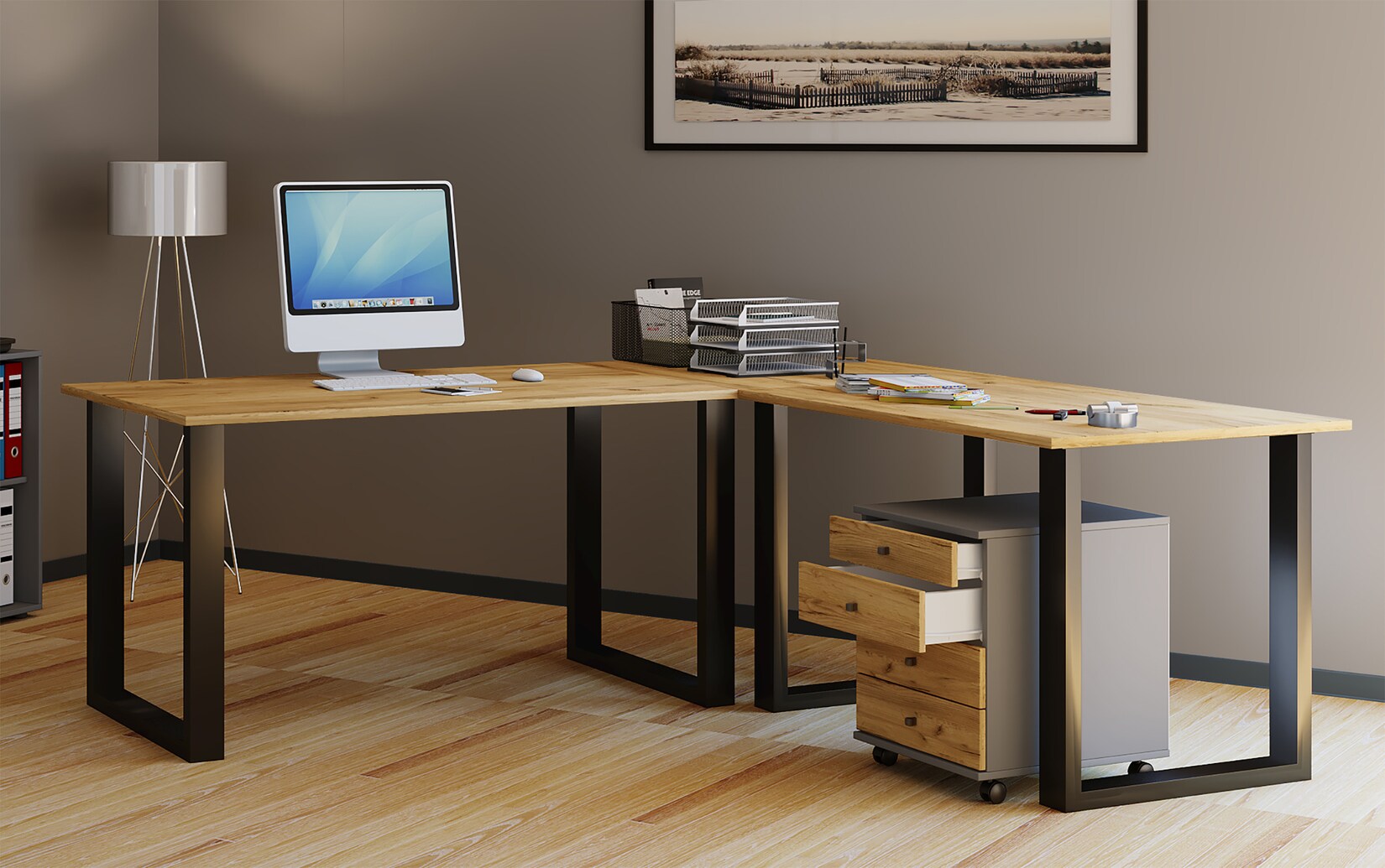 VCM VCM Holz Schreibtisch Eckschreibtisch schlicht 220x190 L Form links oder rechts Arbeitstisch Platte 80 cm tief Computertisch Büromöbel - Lona U