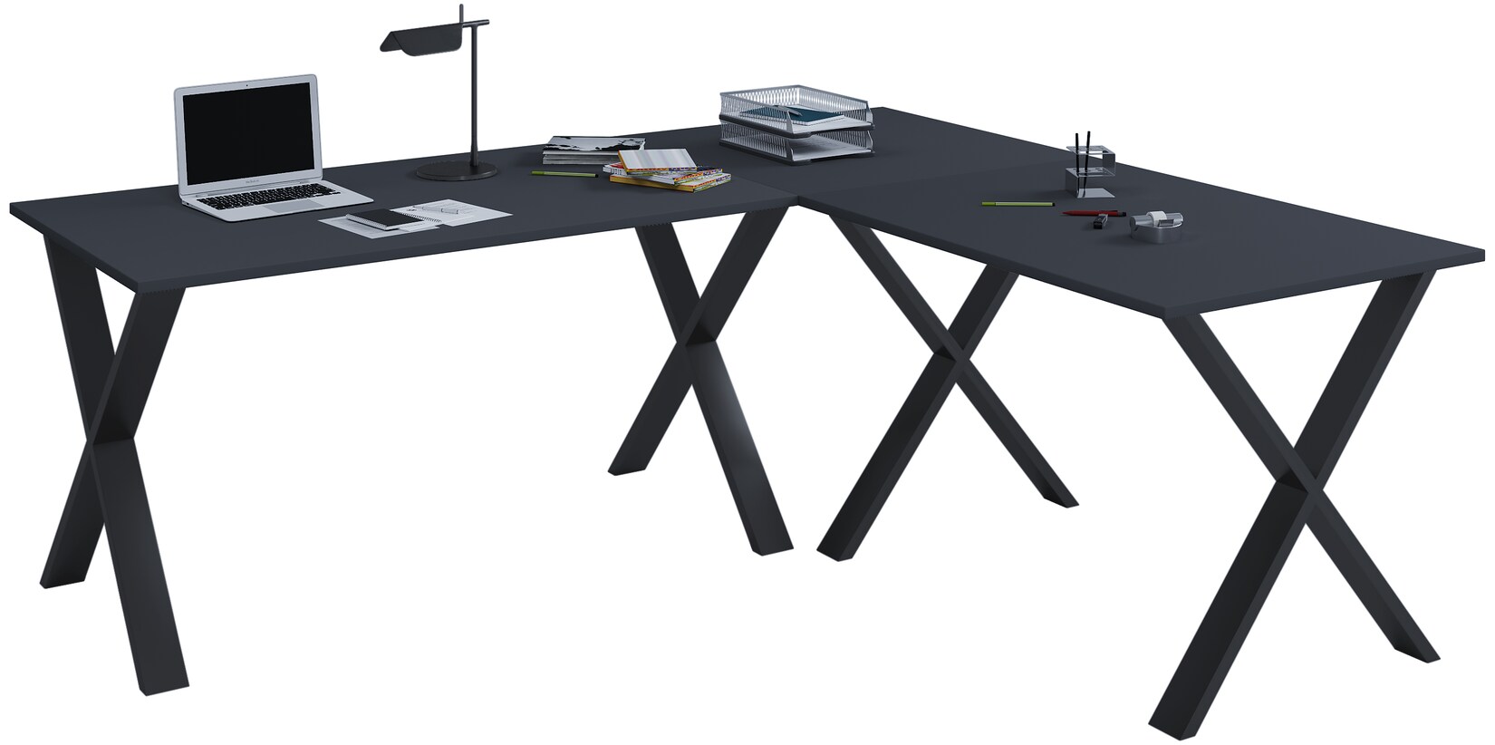 VCM VCM Holz Schreibtisch Eckschreibtisch schlicht 190x130 L Form links oder rechts Arbeitstisch Platte 50 cm tief Computertisch Büromöbel - Lona X