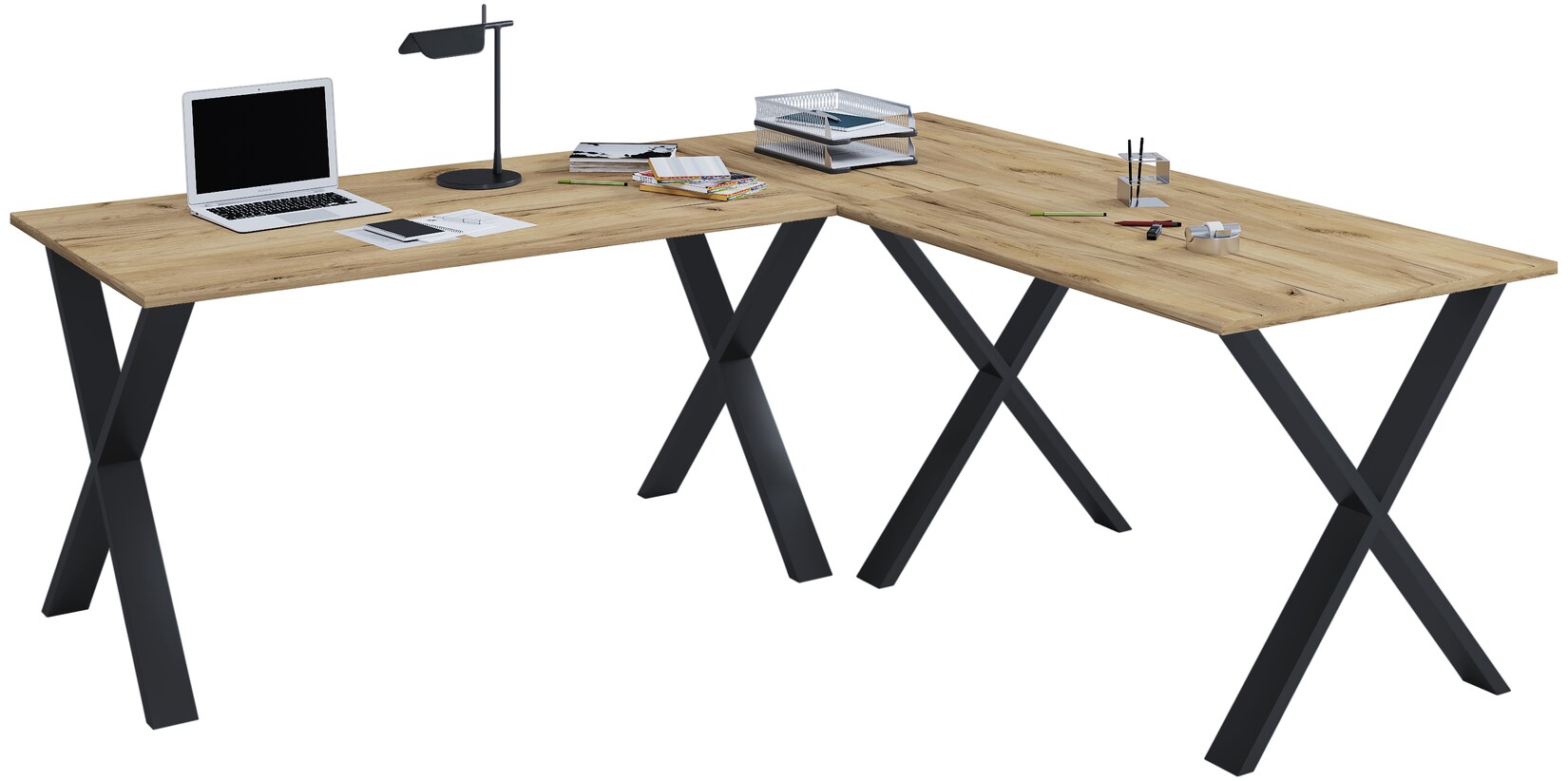VCM VCM Holz Schreibtisch Eckschreibtisch schlicht 220x160 L Form links oder rechts Arbeitstisch Platte 80 cm tief Computertisch Büromöbel - Lona X