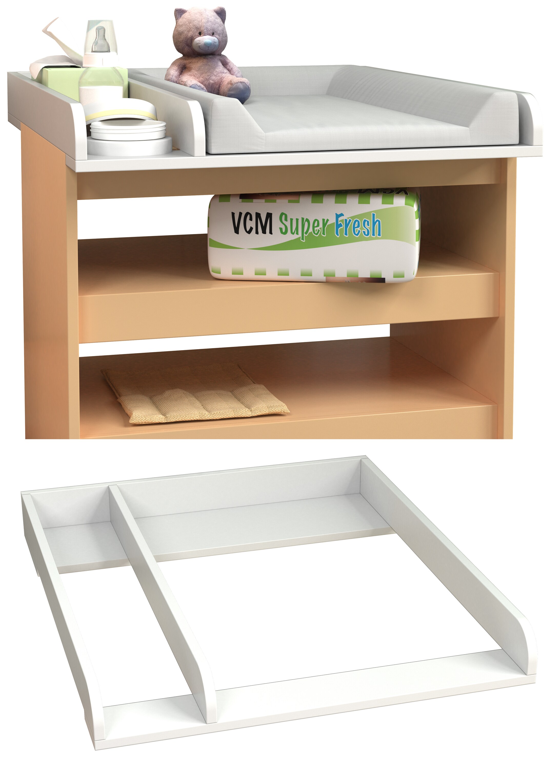 VCM Wickelaufsatz | Wickelauflage | Ma&szlig;e ca. H. 7 x B. 65 x T. 73 cm | Wickelauflage f&uuml;r Schr&auml;nke  - Malira M - Bild 1