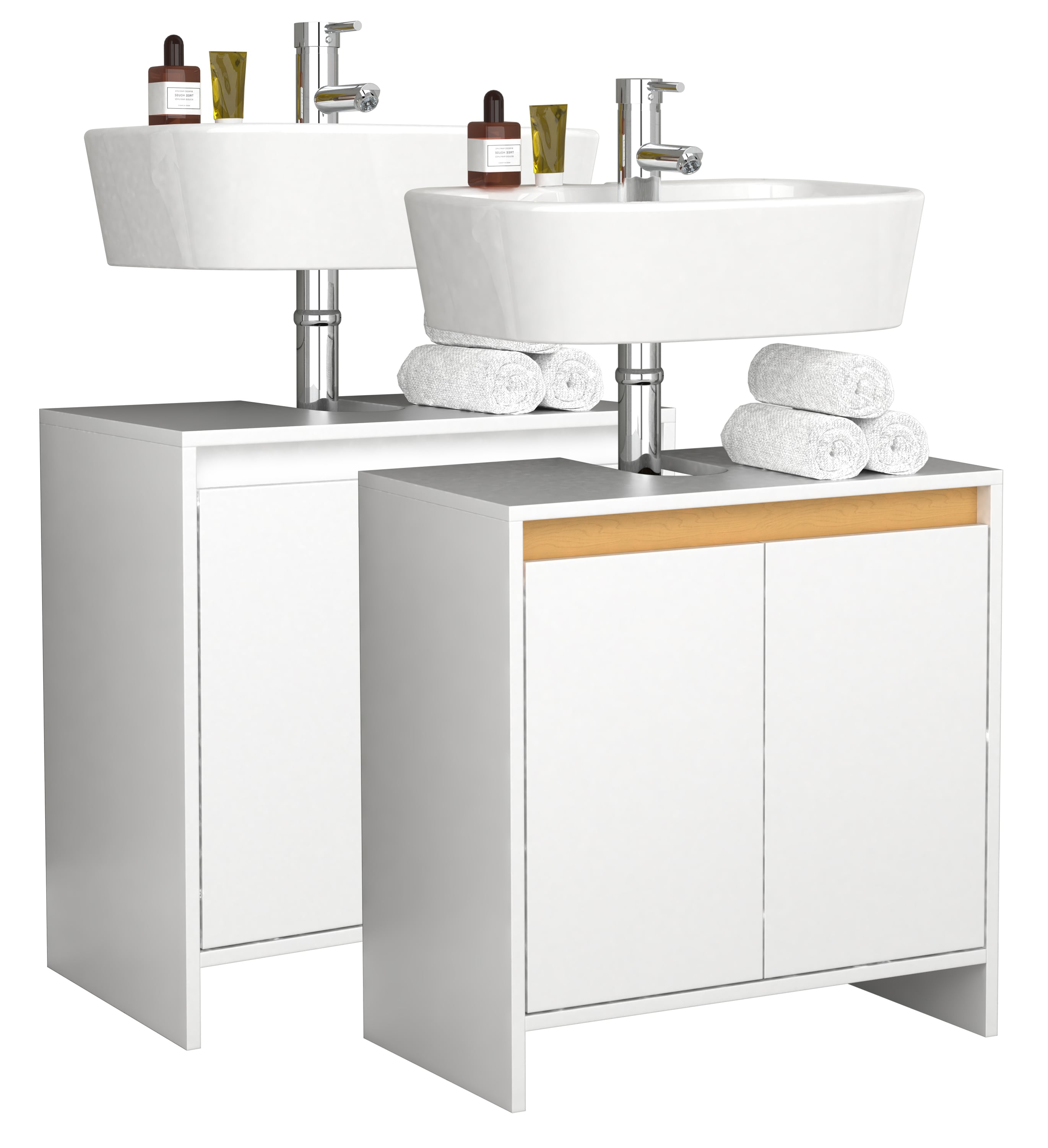 VCM Holz Waschbeckenunterschrank | Badschrank | Ma&szlig;e: H. 60 x B. 58 x T. 33 cm | 2 gro&szlig;e Dreht&uuml;ren ohne Griffe - Malira - Bild 1