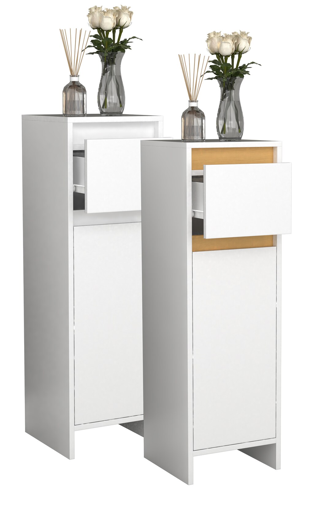 VCM Holz Midischrank Badregal Maße: H. 95 x B. 30 x T. 30 cm 1 Schublade 1 große Tür - Malira