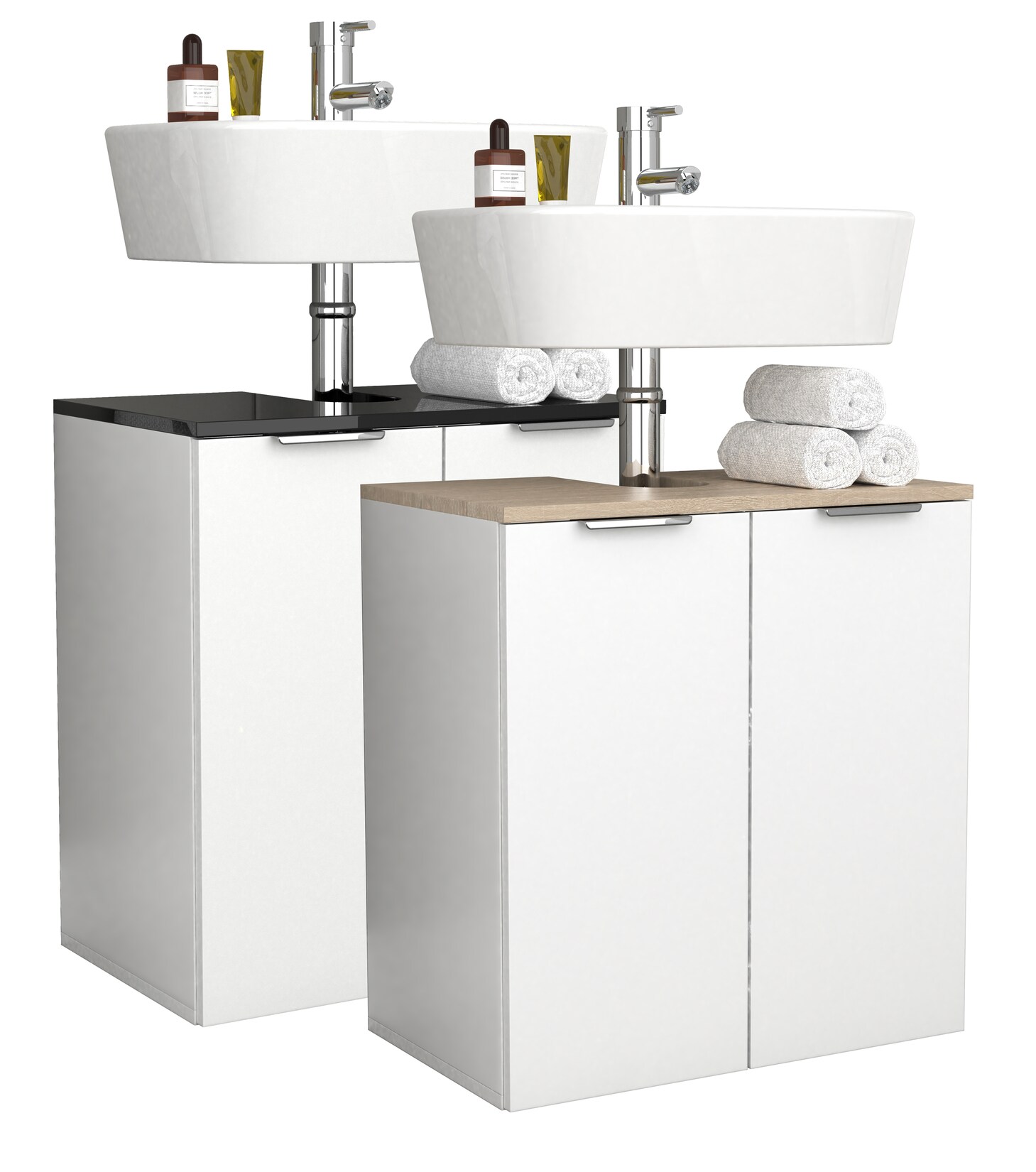 VCM Holz Waschbeckenunterschrank   Badschrank   Maße: H. 60 x B. 56 x T. 34 cm   2 große Drehtüren – Donali | 04051814434693