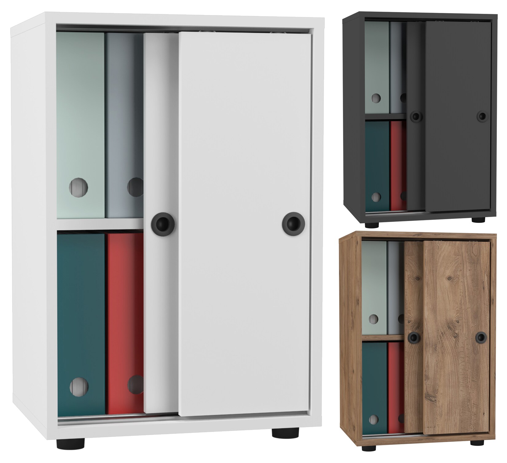 VCM Büroschrank mit 2 Fächern moderner Aktenschrank mit Schiebetüren Maße ca. H. 74 x B. 49 x T. 38 cm – Ulas 2-Fach