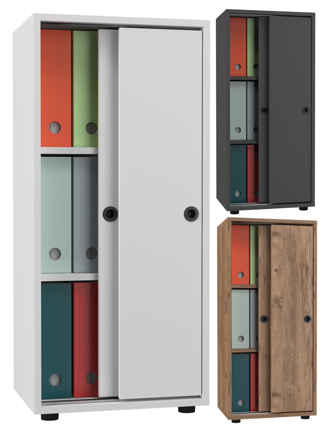 VCM Büroschrank mit 3 Fächern   moderner Aktenschrank mit Schiebetüren   Maße ca. H. 109 x B. 49 x T. 38 cm – Ulas 3-Fach | 04051814434792