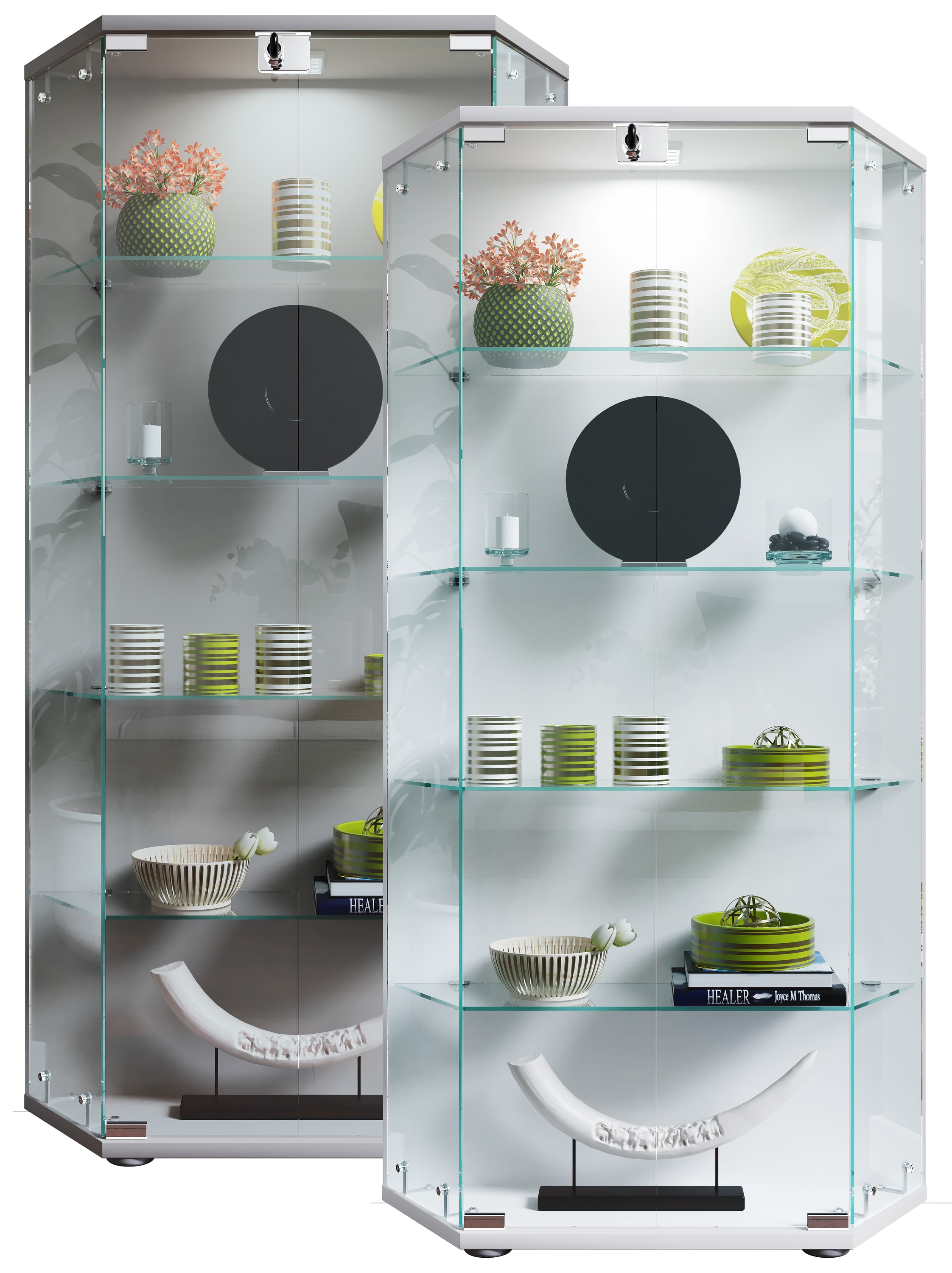 VCM Glasvitrine stehend | Vitrine Glas mit ESG-Sicherheitsglas | Ma&szlig;e ca. H. 114 x B. 83 x T. 17 cm | Standvitrine Glas | Modern und platzsparend | Glas Vitrinenschrank &ndash; Cenila L - Bild 1