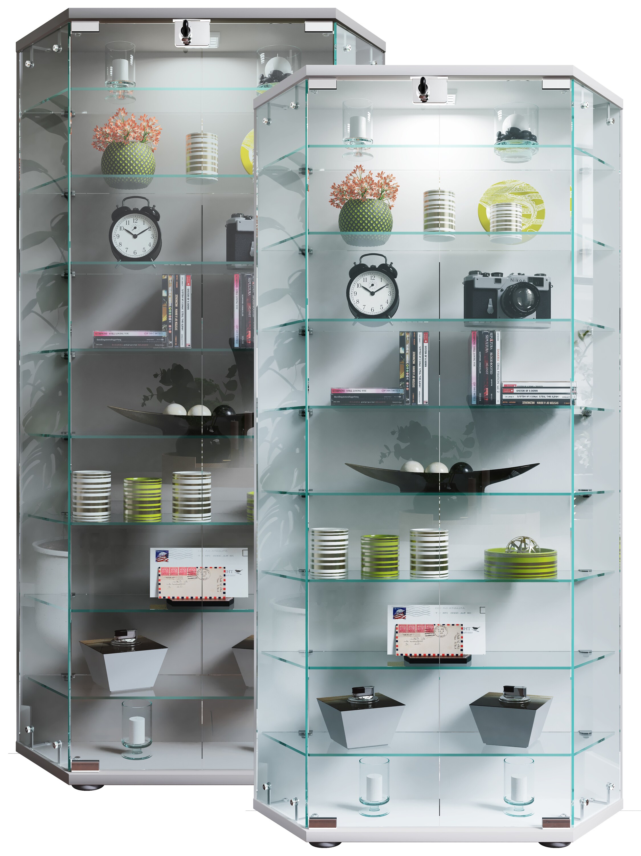 VCM Glasvitrine stehend | Vitrine Glas mit ESG-Sicherheitsglas | Ma&szlig;e ca.  H. 114 x B. 83 x T. 17 cm | Standvitrine Glas | Modern und platzsparend | Glas Vitrinenschrank &ndash; Cenila XL - Bild 1