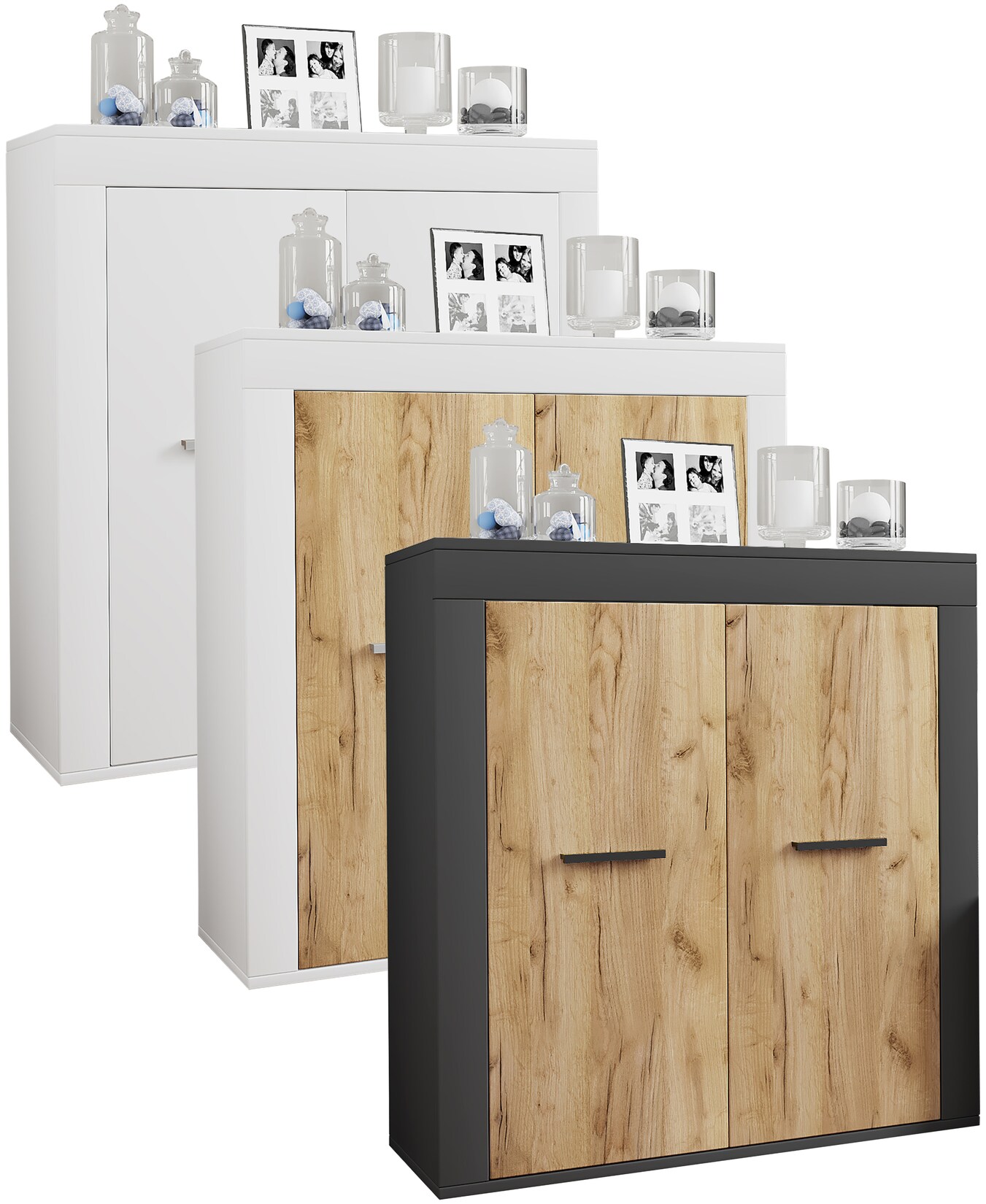VCM Holz Kommode Sideboard mit Drehtüren Maße ca. H. 89 x B. 80 x T. 35 cm - Usilo