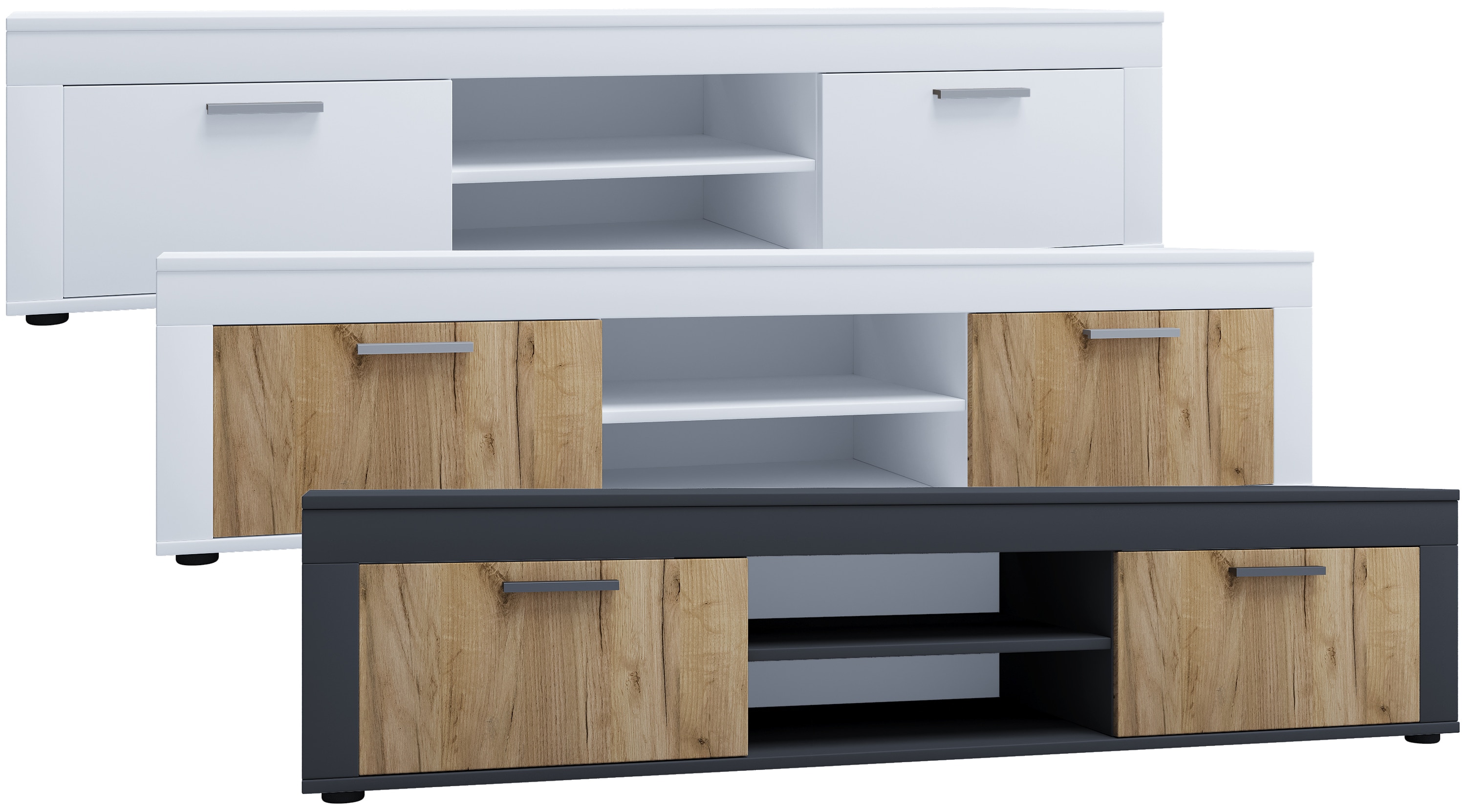 VCM TV M&ouml;bel | Lowboard | Fernsehregal | Ma&szlig;e H. 37 x B. 160 x T. 45 cm | Fernseh M&ouml;bel &ndash; Usilo XL - Bild 1
