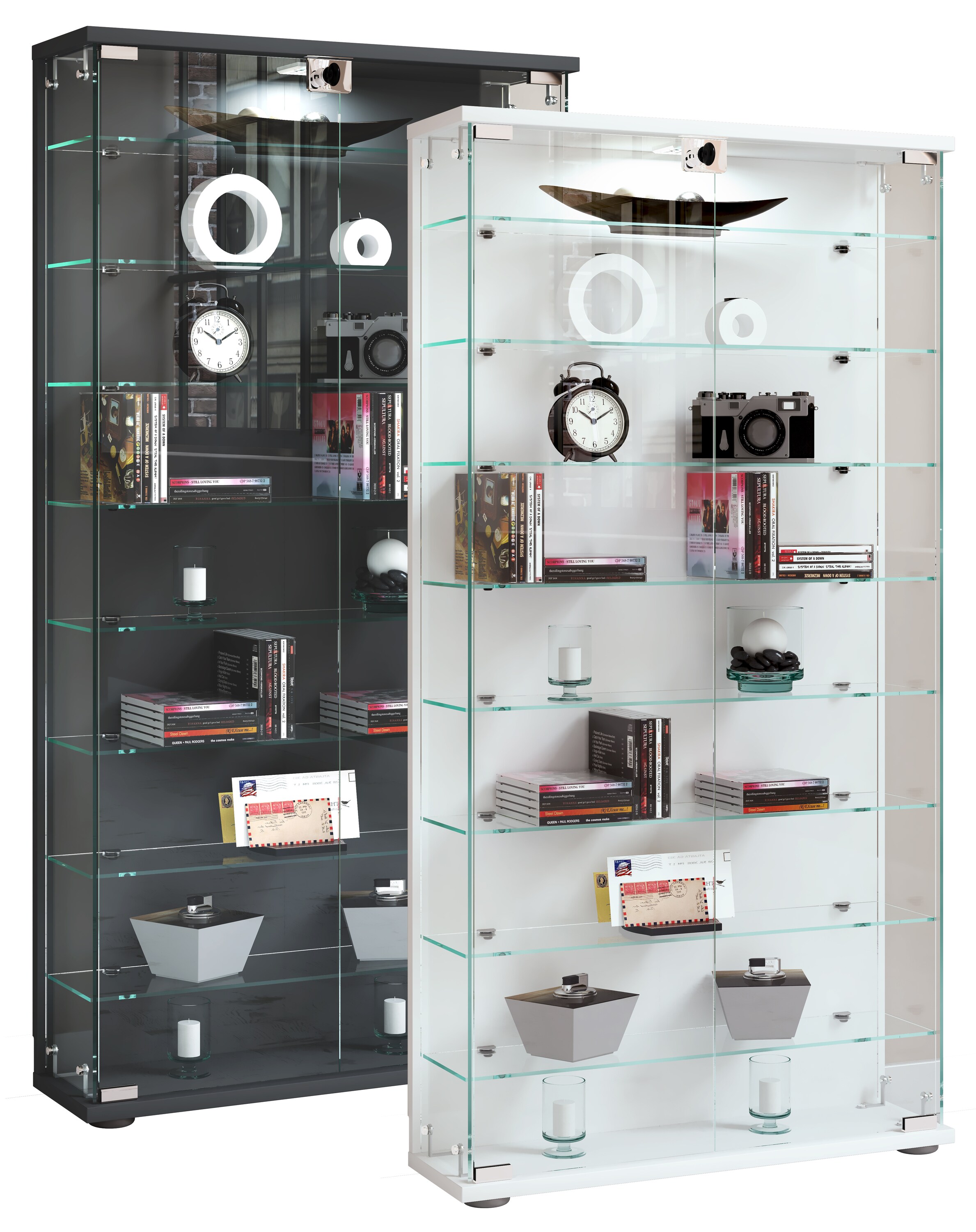 VCM Glasvitrine stehend | Vitrine Glas mit ESG-Sicherheitsglas | Ma&szlig;e ca. H. 114 x B. 59 x T. 17 cm | Standvitrine Glas | Modern und platzsparend | Glas Vitrinenschrank &ndash; Stelas L - Bild 1