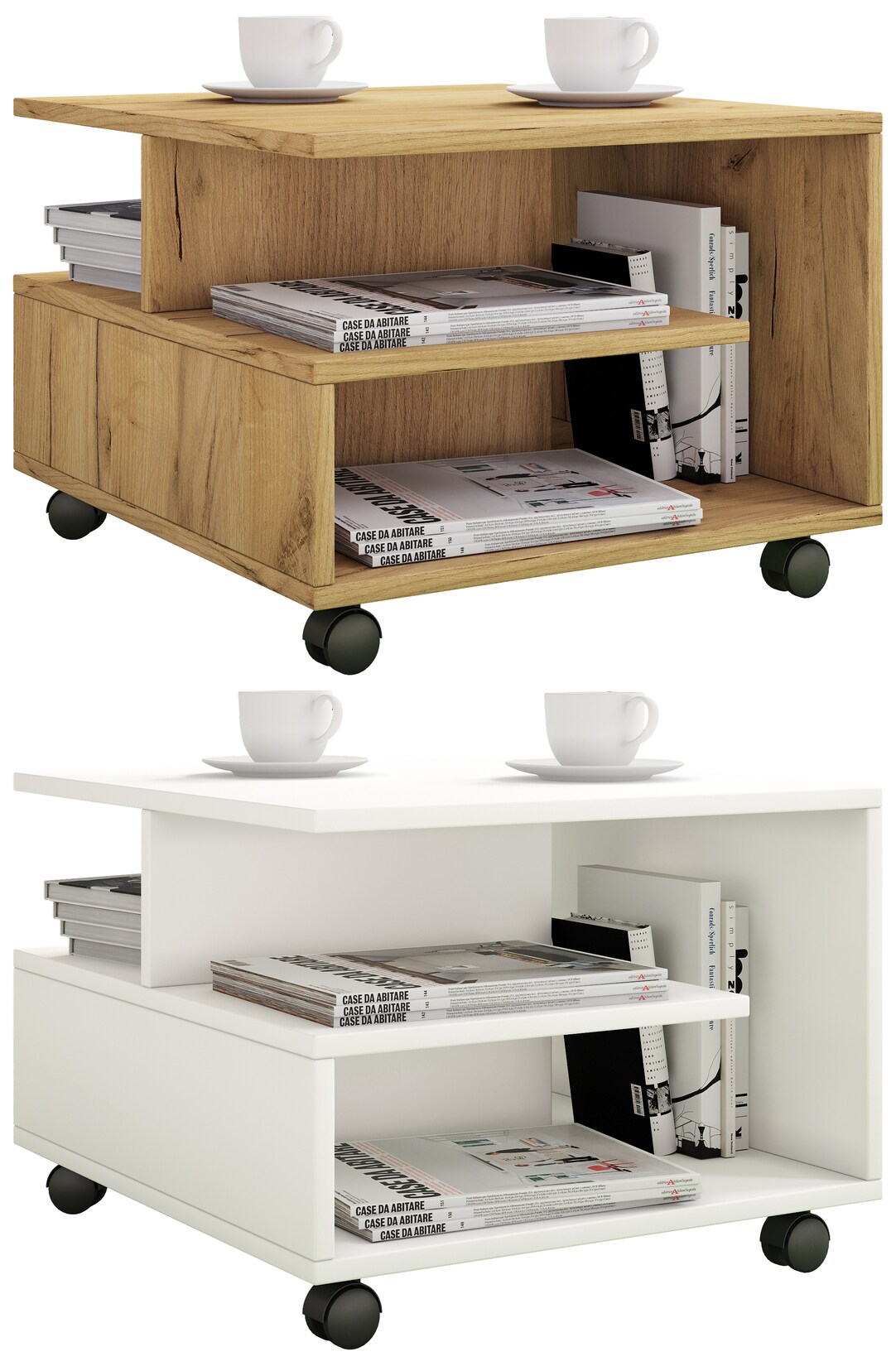 VCM Holz Couchtisch Sofatisch mit Rollen Wohnzimmertisch rollbar Maße H. 40 x B. 50 x T. 50 cm Kaffeetisch Stango S