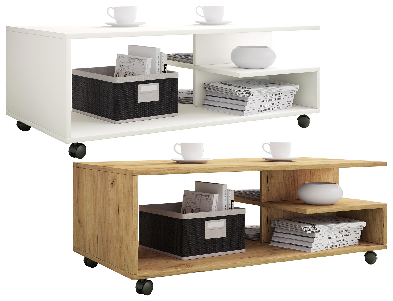 VCM Holz Couchtisch Sofatisch mit praktischen Rollen Wohnzimmertisch rollbar H. 40 x B. 100 x T. 50 cm Kaffeetisch Stango XL