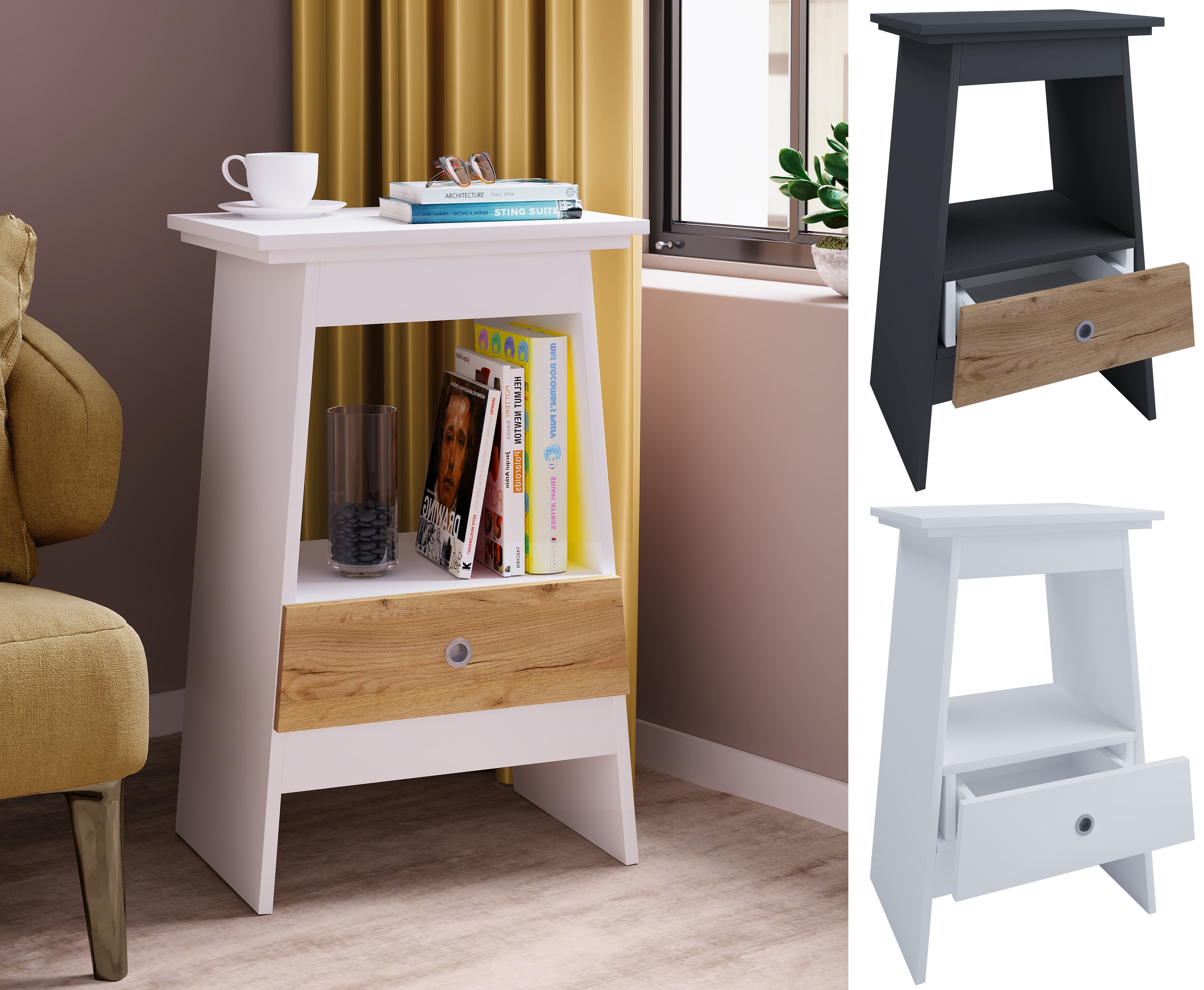 VCM Nachtschrank | Beistelltisch | Couchtisch | Nachttisch Wohnzimmertisch |Kaffeetisch | Ma&szlig;e ca. H. 73 x B. 45 x T. 35 cm - Spidali - Bild 1