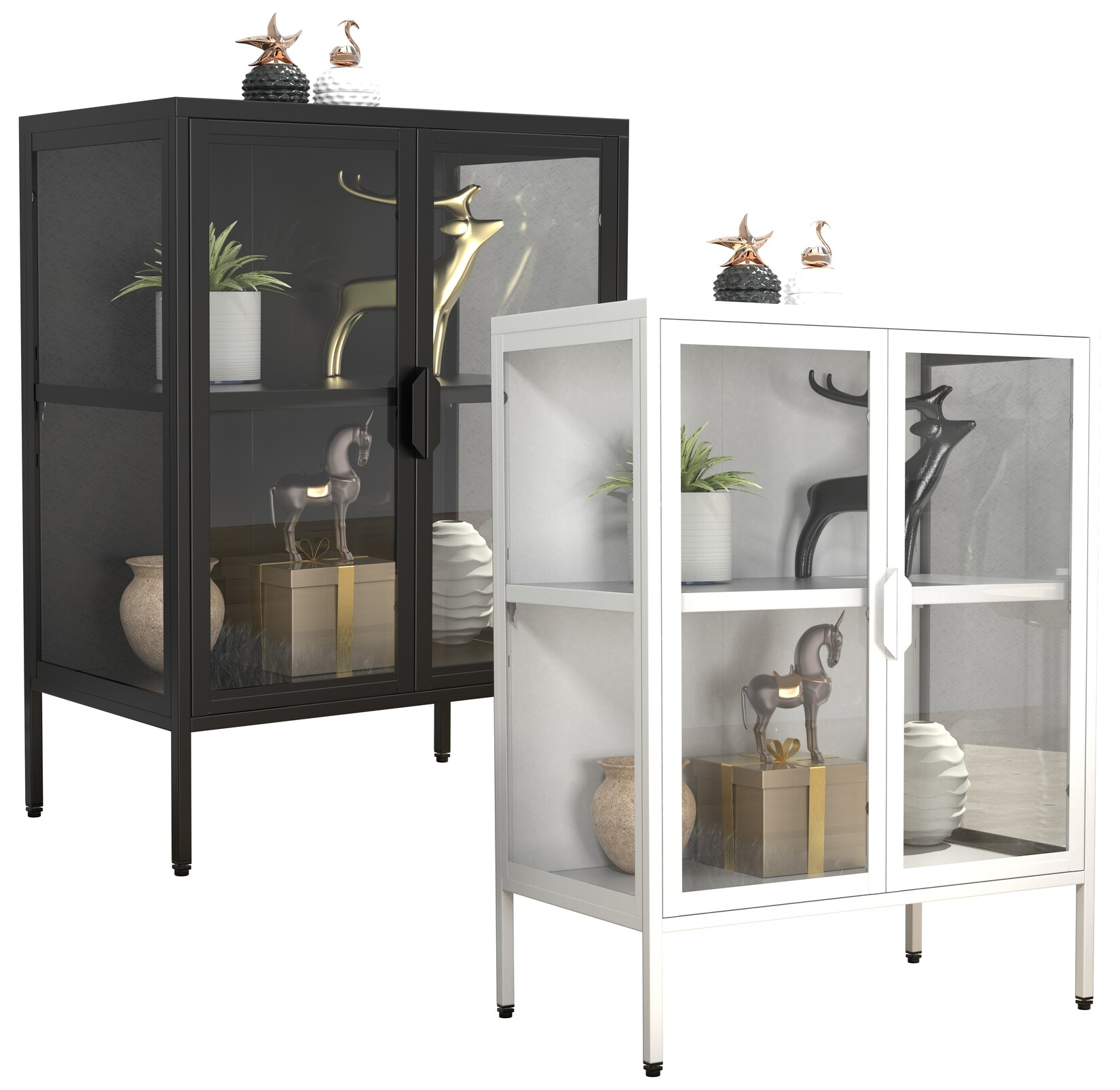 VCM Glasvitrine stehend Vitrine Glas mit ESG-Sicherheitsglas Maße ca. H. 80 x B. 60 x T. 35 cm Standvitrine Glas Modern und platzsparend Glas Vitrinenschrank – Floka S
