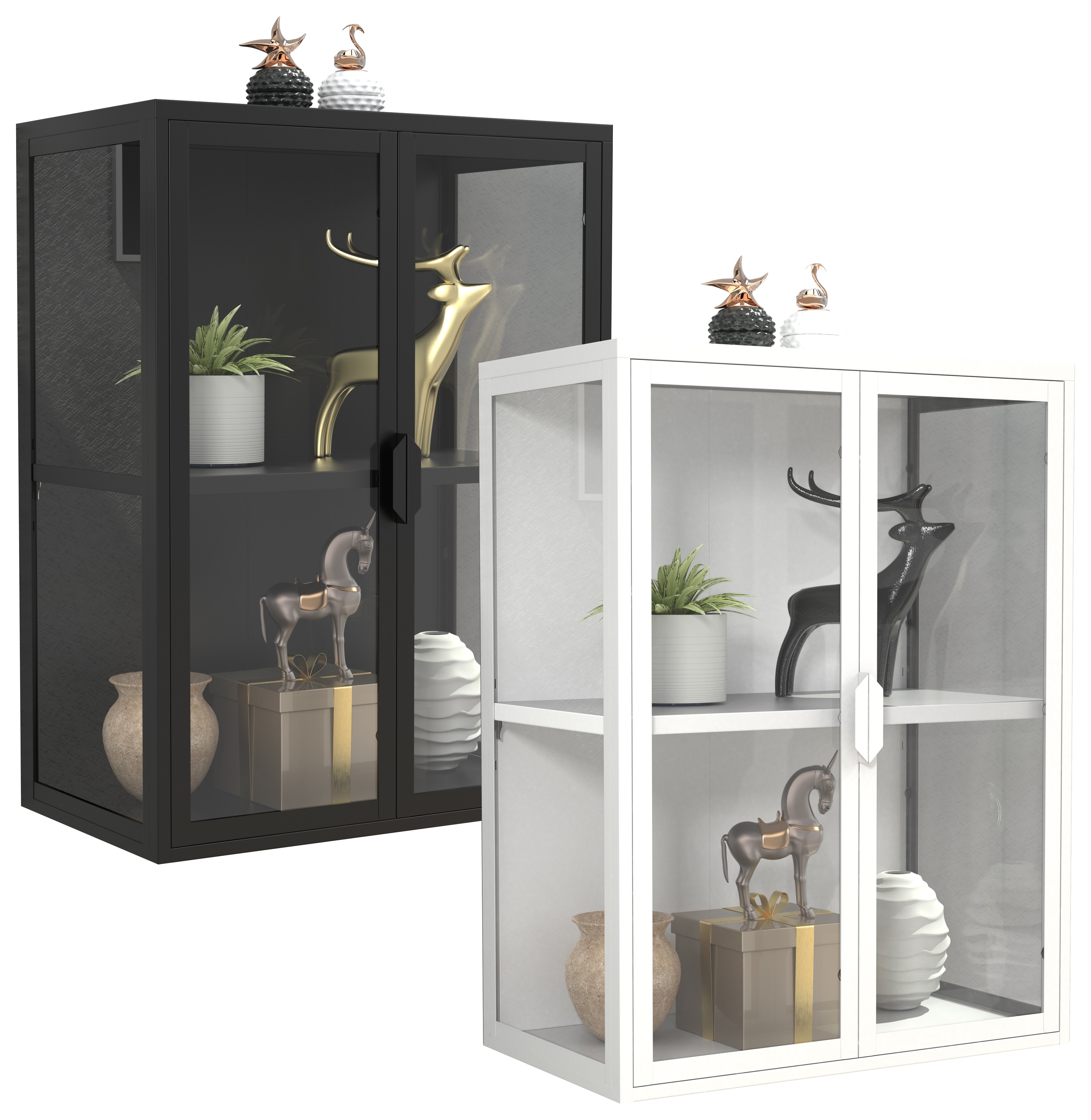 VCM Glasvitrine h&auml;ngend | Vitrine Glas mit ESG-Sicherheitsglas | Ma&szlig;e ca. H. 80 x B. 60 x T. 35 cm | H&auml;ngevitrine Glas | Modern und platzsparend | Glas Vitrinenschrank - Flokas M - Bild 1