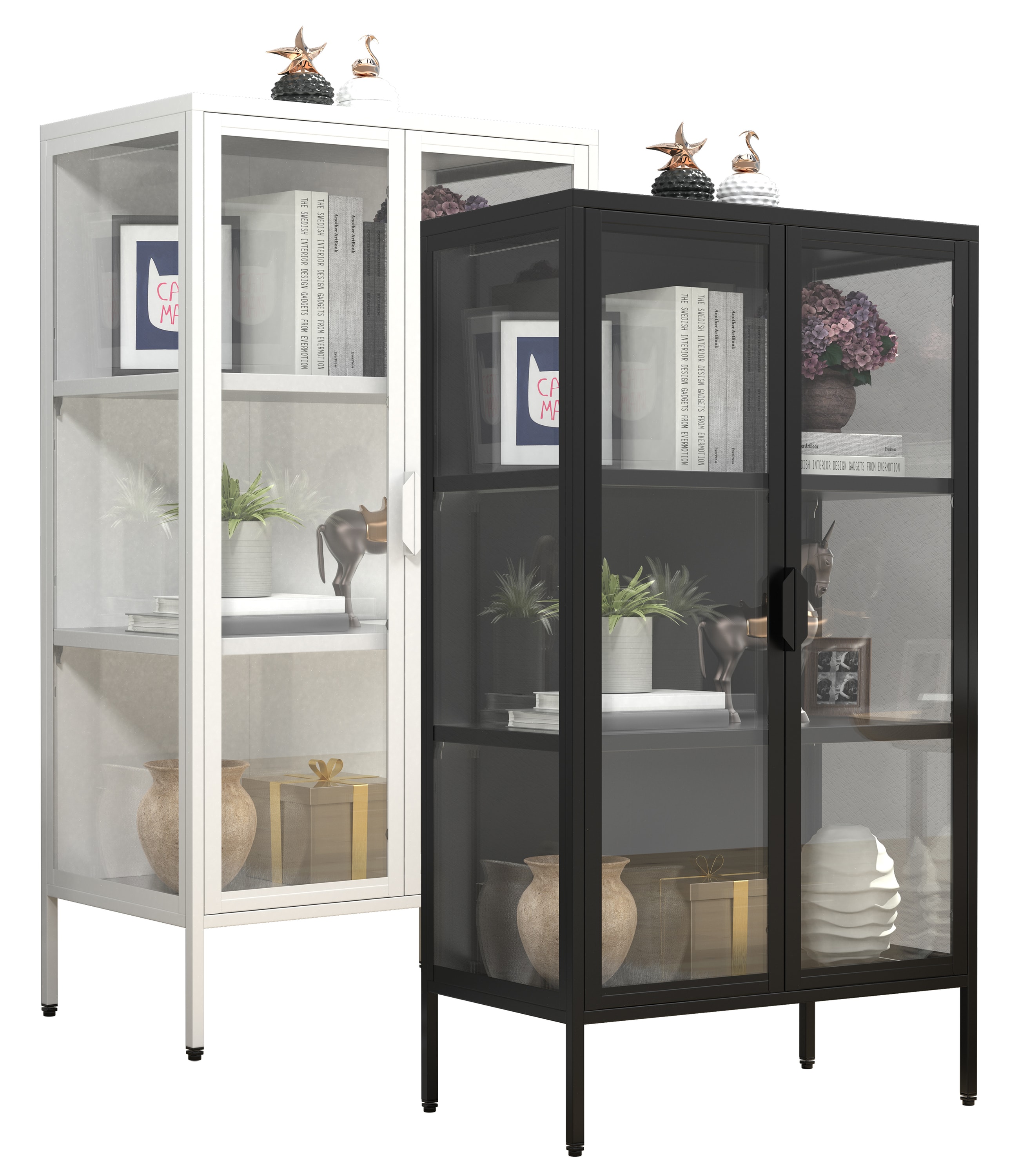 VCM Glasvitrine stehend | Vitrine Glas mit ESG-Sicherheitsglas | Ma&szlig;e ca. H. 110 x B. 60 x T. 35 cm | Standvitrine Glas | Modern und platzsparend | Glas Vitrinenschrank &ndash; Floka M - Bild 1