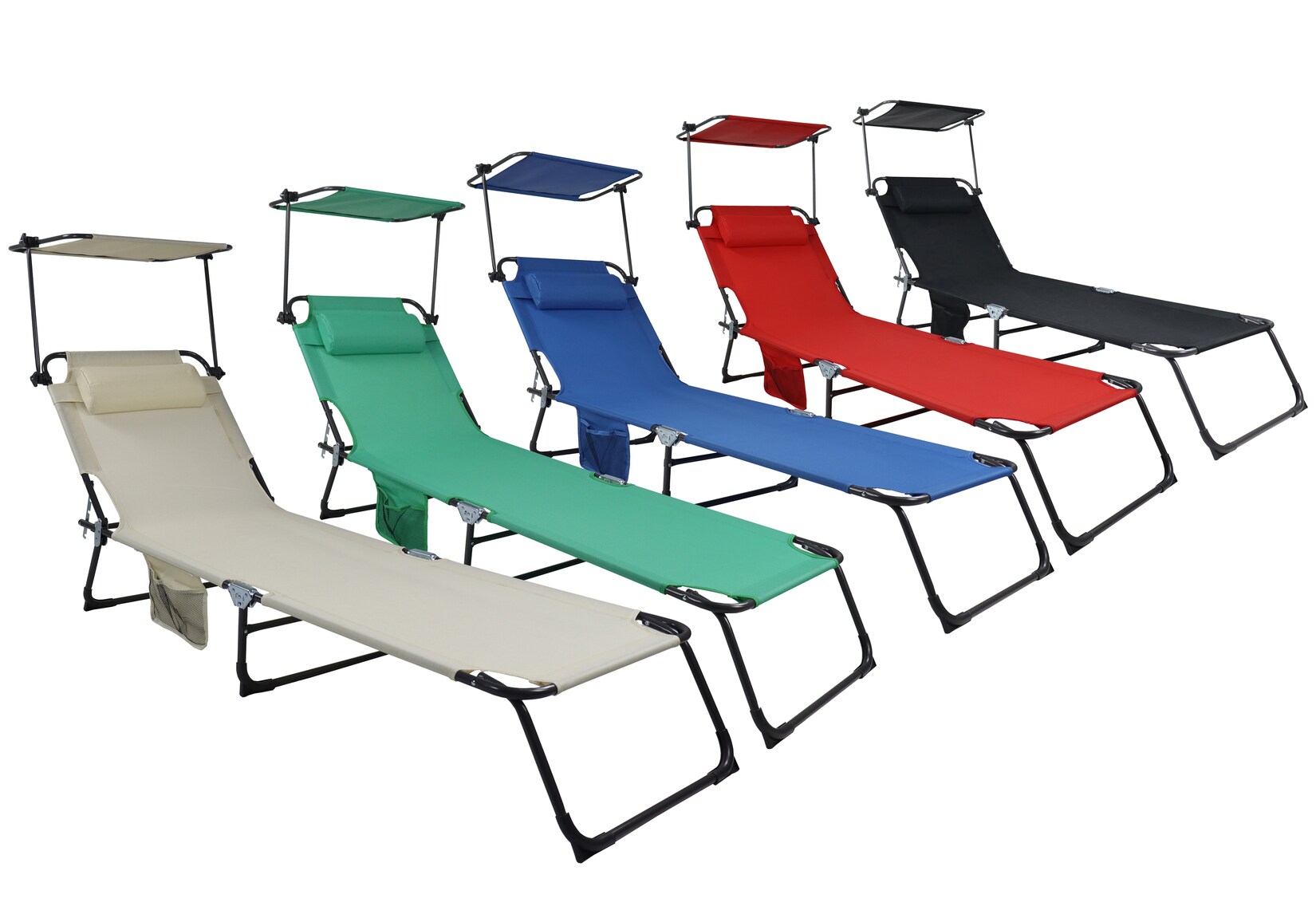 VCM Sonnenliege klappbar   Maße ca. L. 185 x H. 24 x B. 55 cm   leicht und kompakt   Liegestuhl mit verstellbarem Sonnendach – Bindox L | 04051814436338