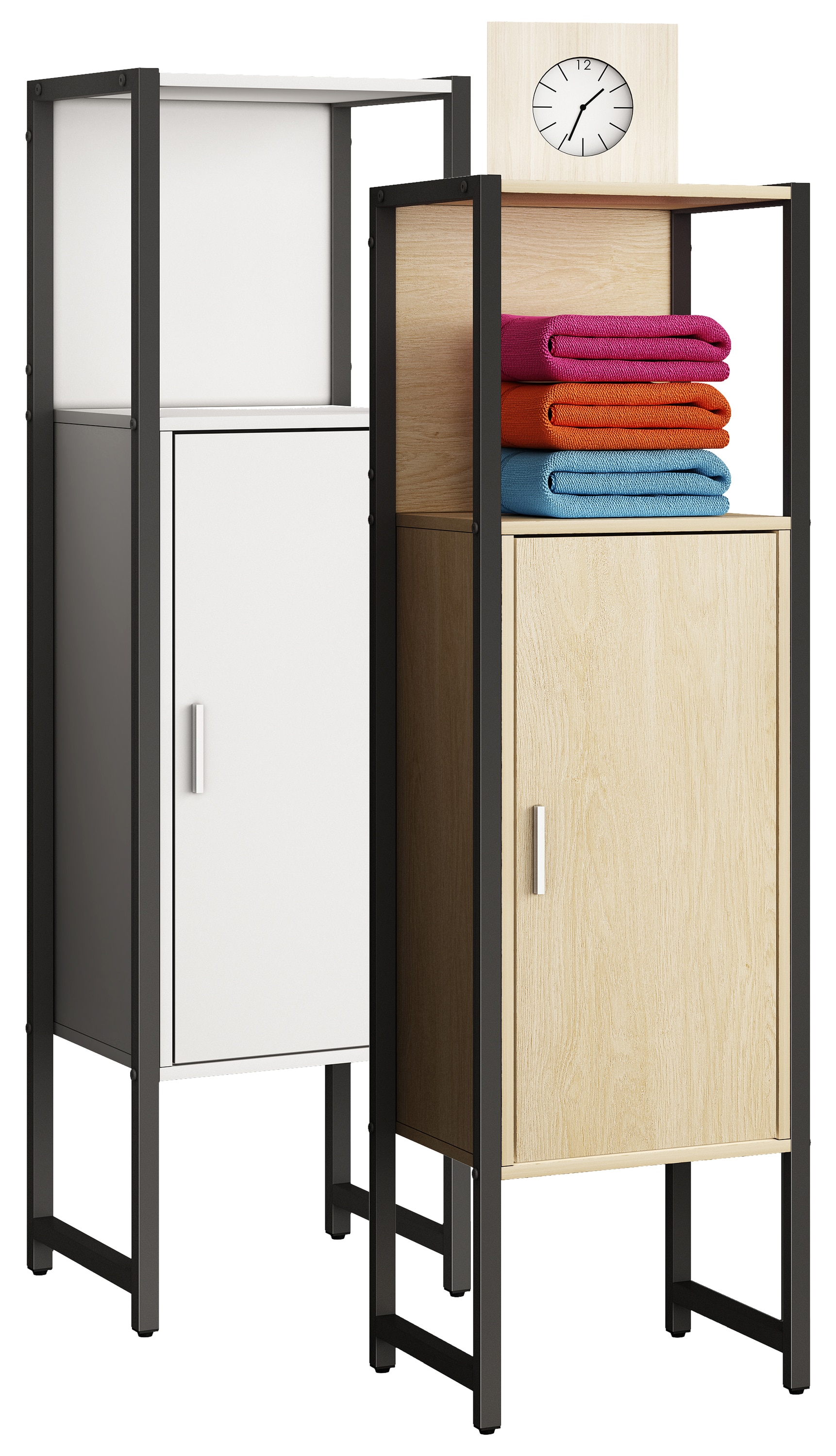 VCM Holz/Metall Badm&ouml;bel | Midischrank | Ma&szlig;e: H. 114 x B. 33 x T. 30 cm | Badregal | 1 Dreht&uuml;r | 1 offenes Fach - Edino - Bild 1