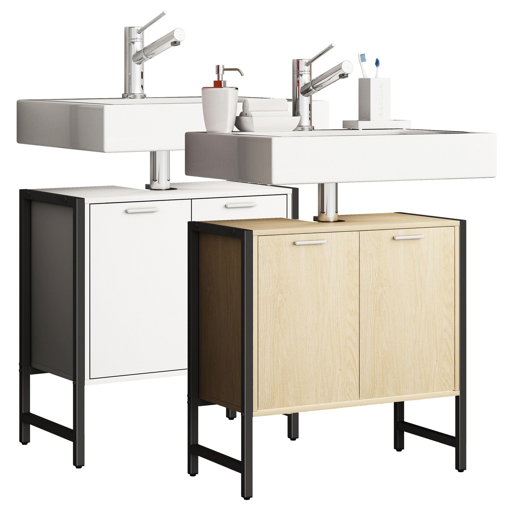 VCM Waschbeckenunterschrank Badschrank Maße: H. 60 x B. 60 x T. 30 cm 2 Seitenteile aus Metall Korpus aus Holz 2 große Drehtüren - Edino