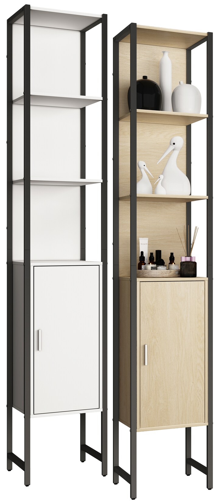 VCM Holz Badezimmerschrank   Badmöbel Metall Industrial Style   Stand Badregal   Hochschrank   Maße ca. H. 185 x B. 33 x T. 30 cm – Edino | 04051814436703