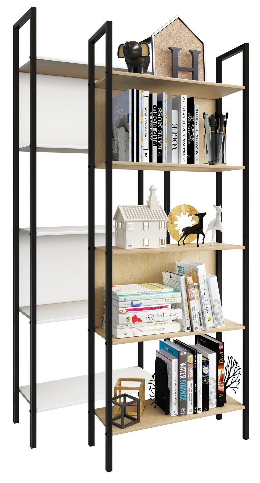 VCM Holz Metall Aufbewahrung Stand Regal Bücherregal Deko Bücher Standregal Flakos 5
