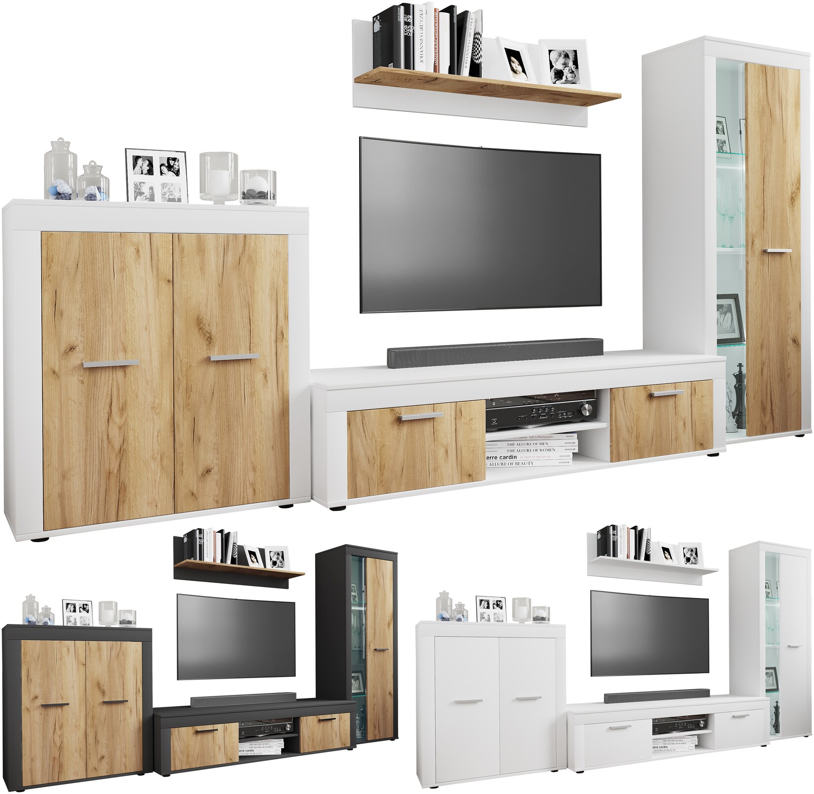 VCM TV Möbel 4-tlg. Wohnwand mit ausreichend Stauraum Fernsehschrank Anbauwand – Usilo XL