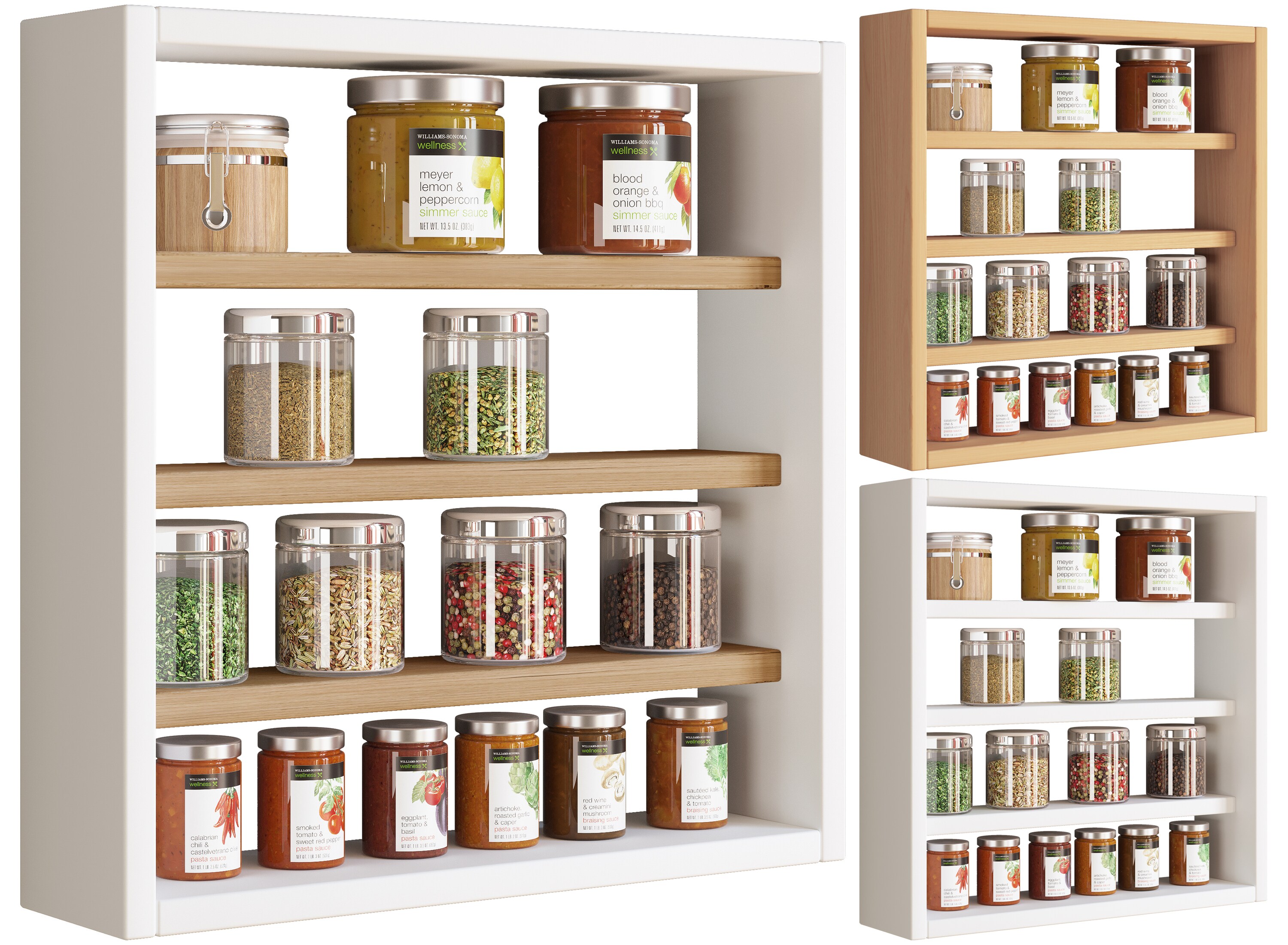 VCM Holz K&uuml;chenregal h&auml;ngend | Ma&szlig;e ca. H. 40 x B. 40 x T. 10 cm | H&auml;ngeregal mit vier F&auml;chern | Wandregal | Gew&uuml;rzregal | K&uuml;chenm&ouml;bel - Esaldi S - Bild 1