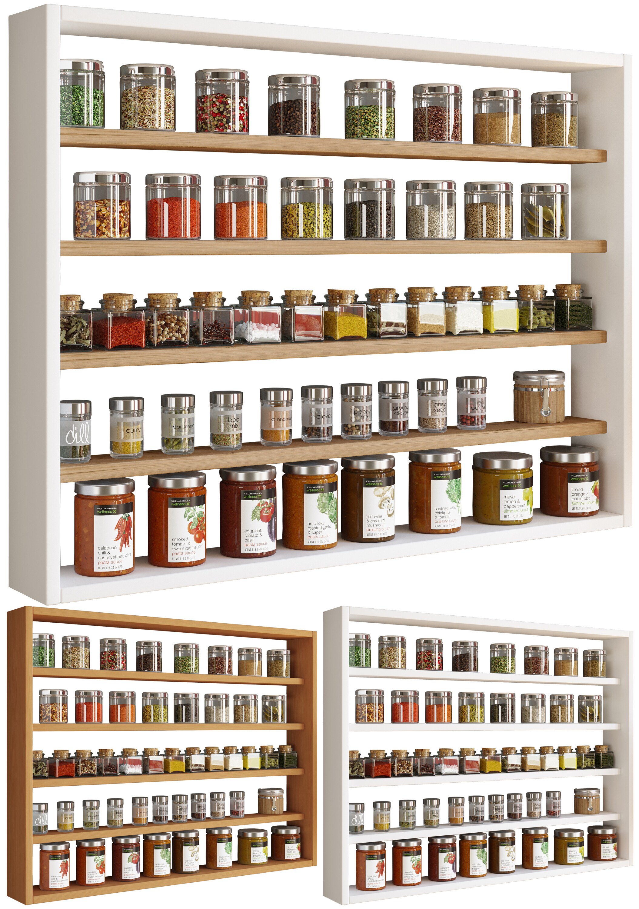 VCM Holz K&uuml;chenregal h&auml;ngend | Ma&szlig;e ca. H. 60 x B. 80 x T. 10 cm | H&auml;ngeregal mit f&uuml;nf F&auml;chern | Wandregal | Gew&uuml;rzregal | K&uuml;chenm&ouml;bel - Esaldi L - Bild 1