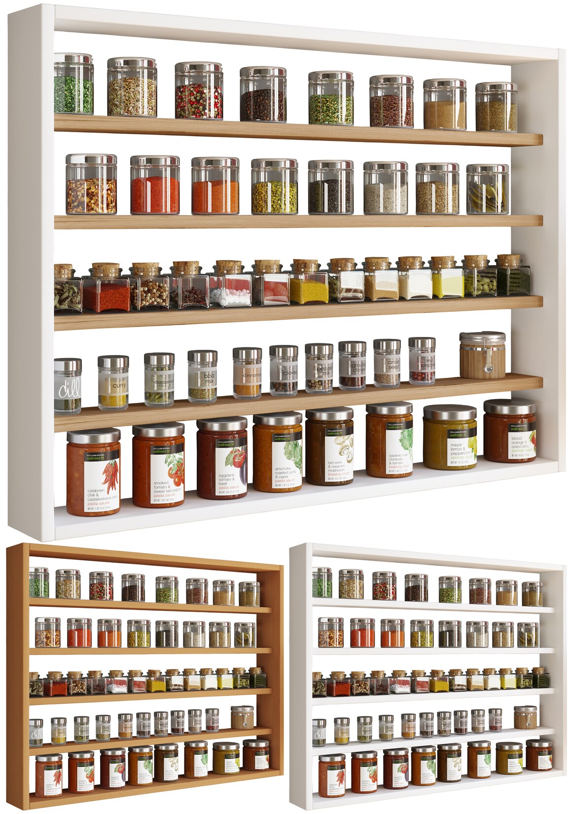 VCM Holz Küchenregal hängend Maße ca. H. 60 x B. 80 x T. 10 cm Hängeregal mit fünf Fächern Wandregal Gewürzregal Küchenmöbel - Esaldi L