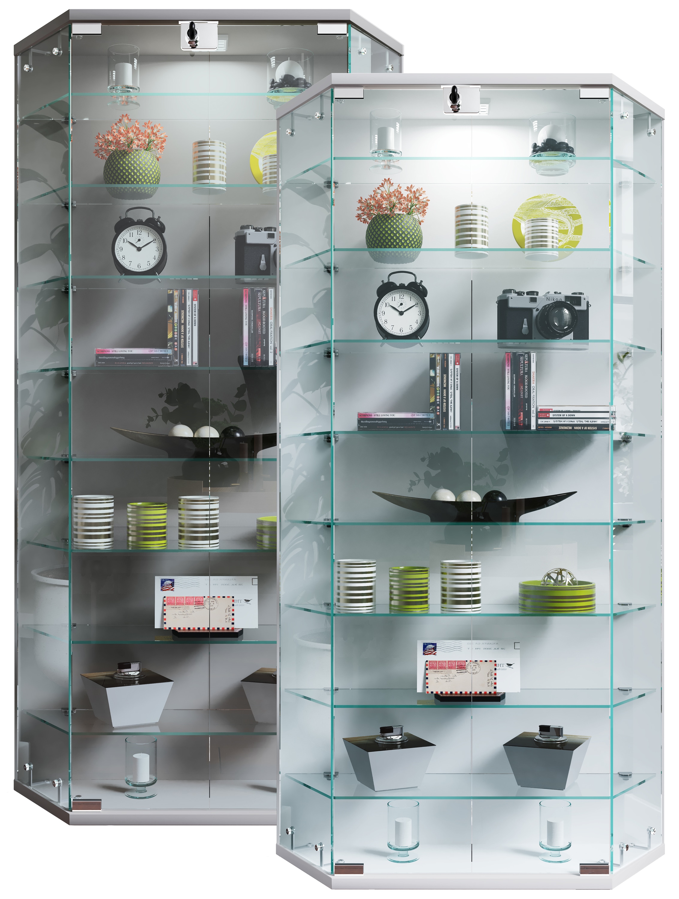 VCM Glasvitrine h&auml;ngend | Vitrine Glas mit ESG-Sicherheitsglas | Ma&szlig;e ca. H. 114 x B. 83 x T. 17 cm | H&auml;ngevitrine Glas | Modern und platzsparend | Glas Vitrinenschrank - Benila XL - Bild 1
