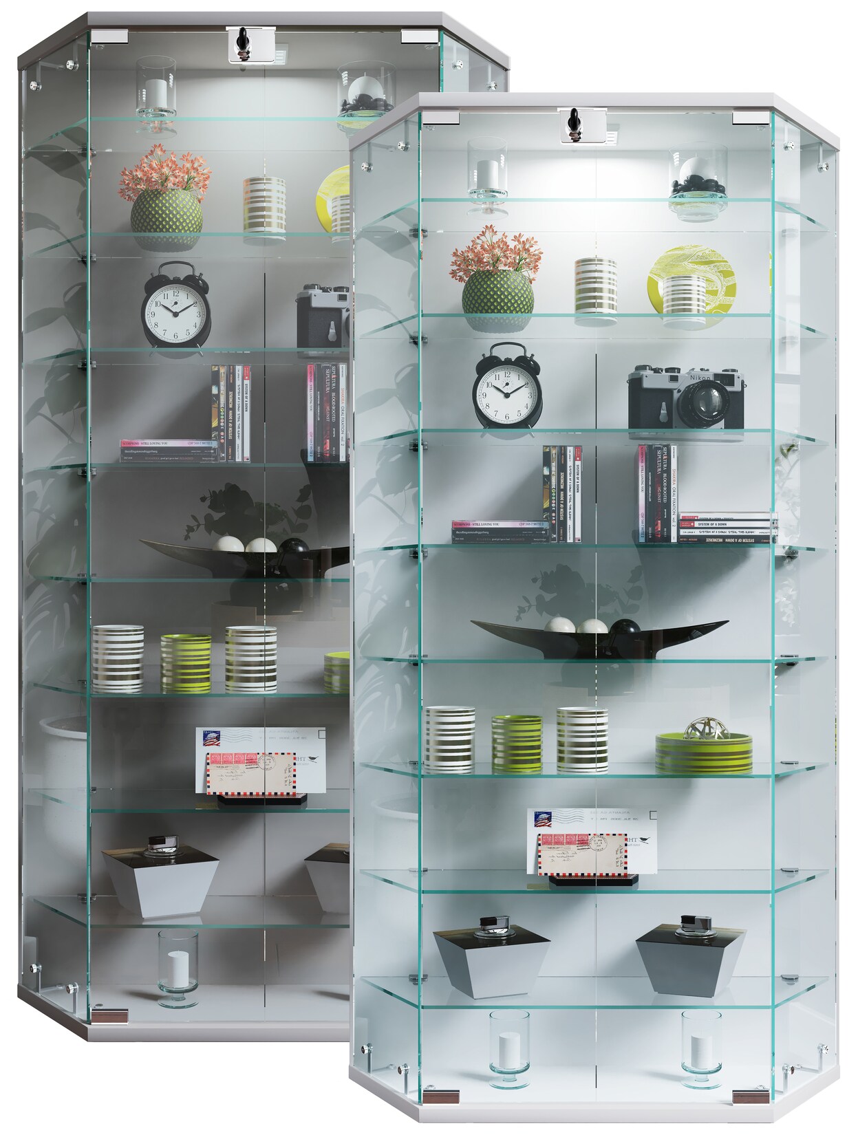 VCM Glasvitrine hängend   Vitrine Glas mit ESG-Sicherheitsglas   Maße ca. H. 114 x B. 83 x T. 17 cm   Hängevitrine Glas   Modern und platzsparend   Glas Vitrinenschrank – Benila XL | 04051814437267