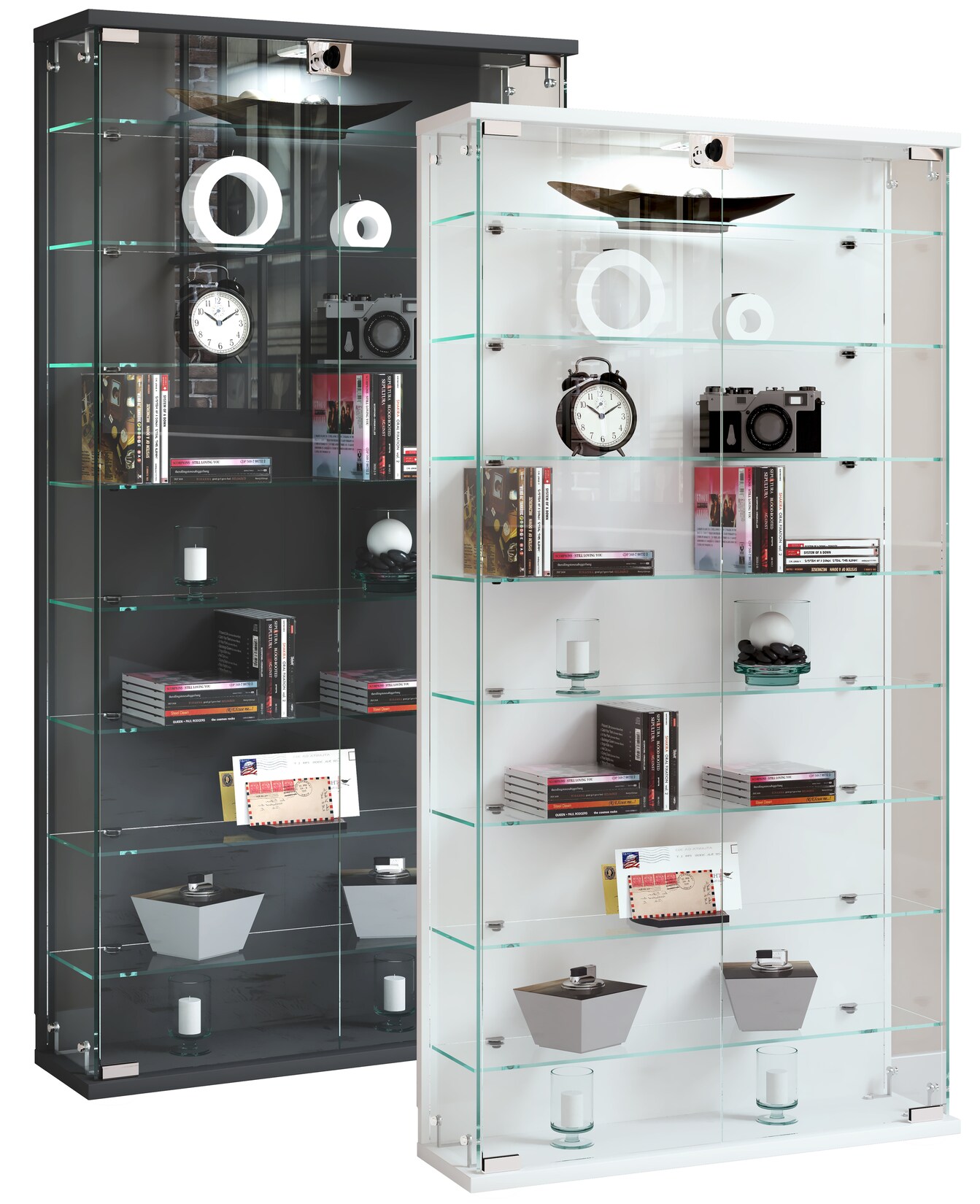 VCM Glasvitrine hängend Vitrine Glas mit ESG-Sicherheitsglas Maße ca. H. 114 x B. 59 x T. 17 cm Hängevitrine Glas Modern und platzsparend Glas Vitrinenschrank - Relas L