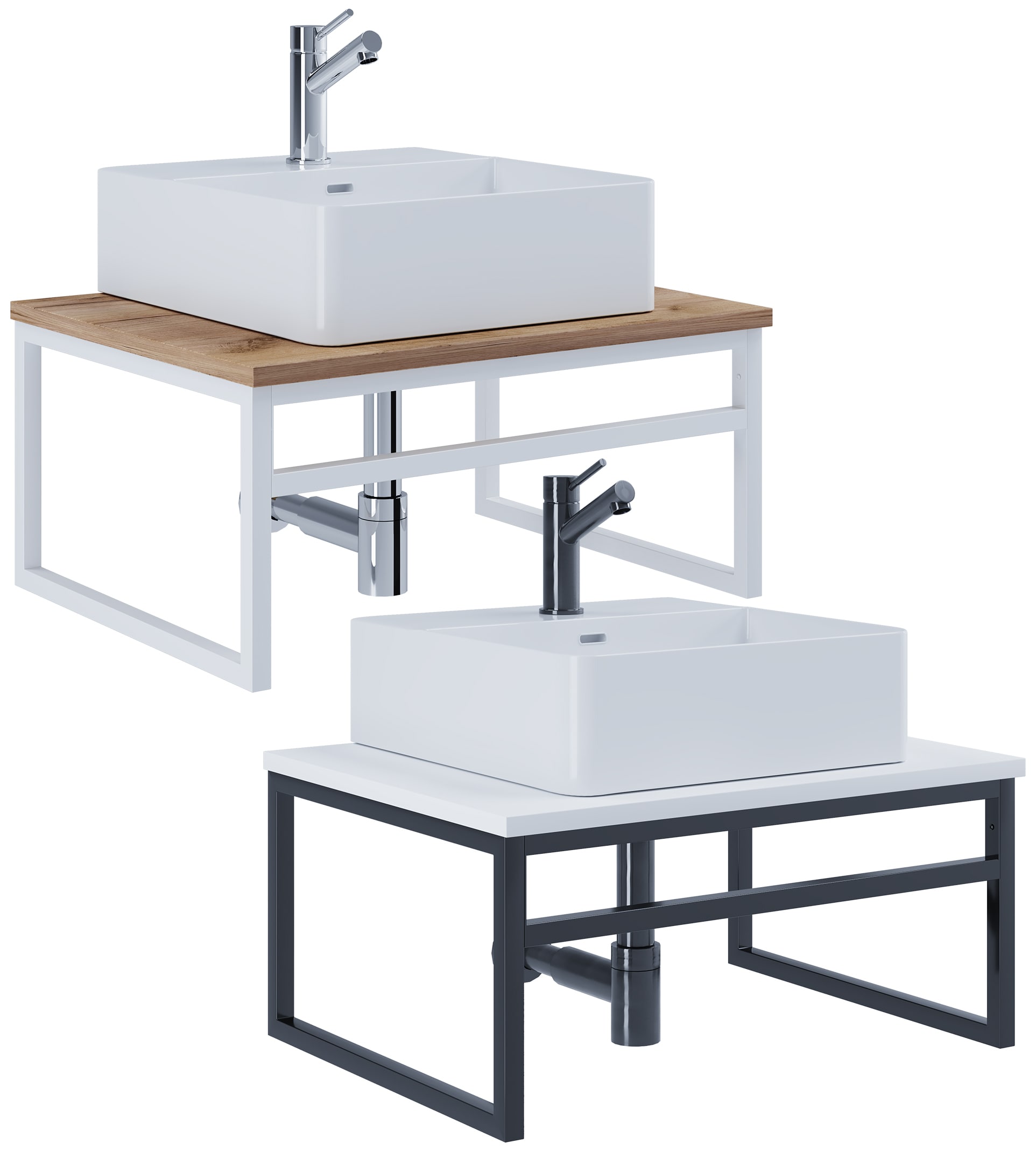 VCM 2-tlg. Waschplatz Waschtisch Badm&ouml;bel Set Waschbecken Holz Metall Industrial Style Bitila 60 - Bild 1