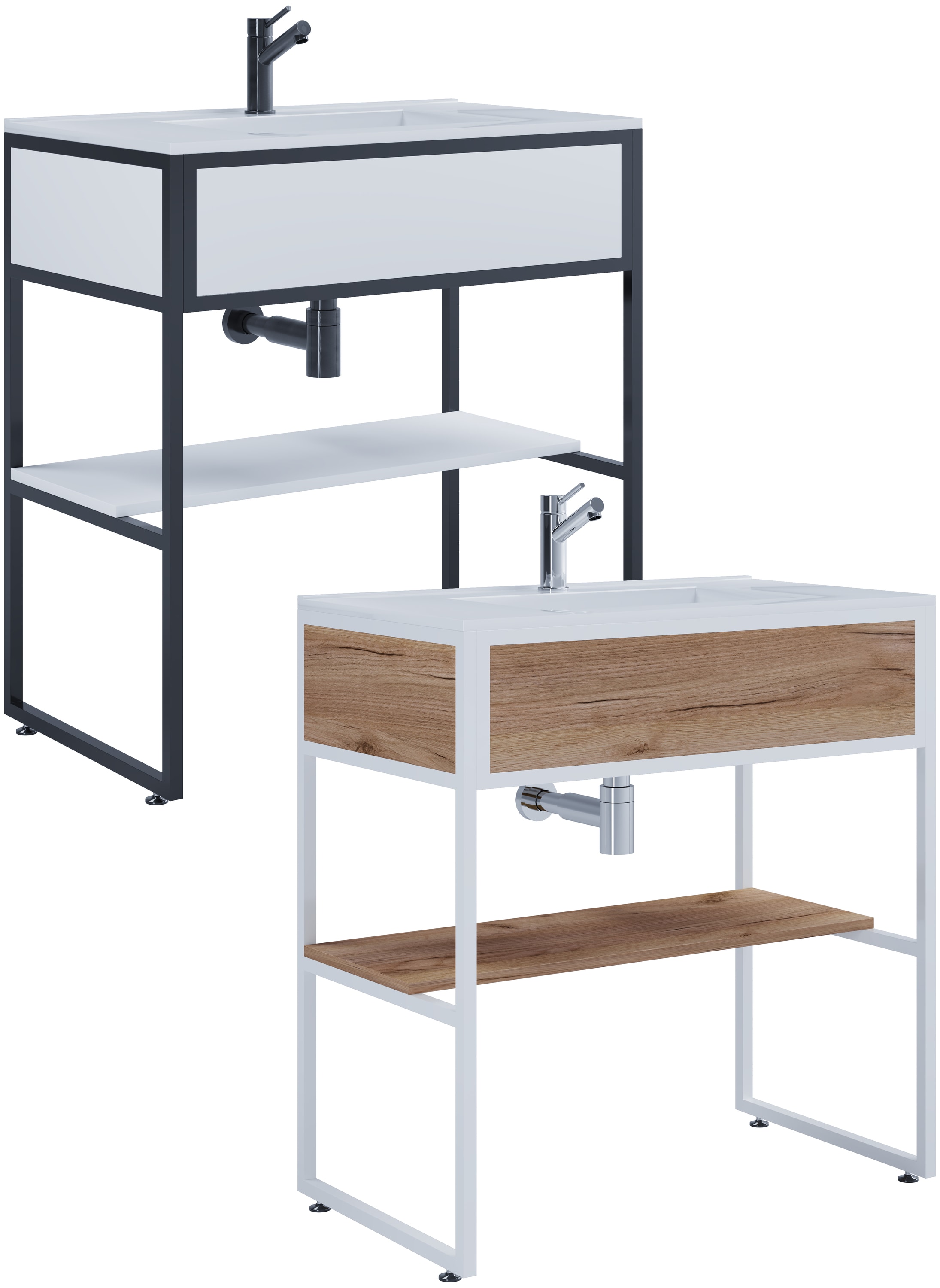 VCM 2-tlg. Waschplatz Waschtisch Badm&ouml;bel Set Waschbecken Holz Metall Industrial Style Bitila 80 - Bild 1