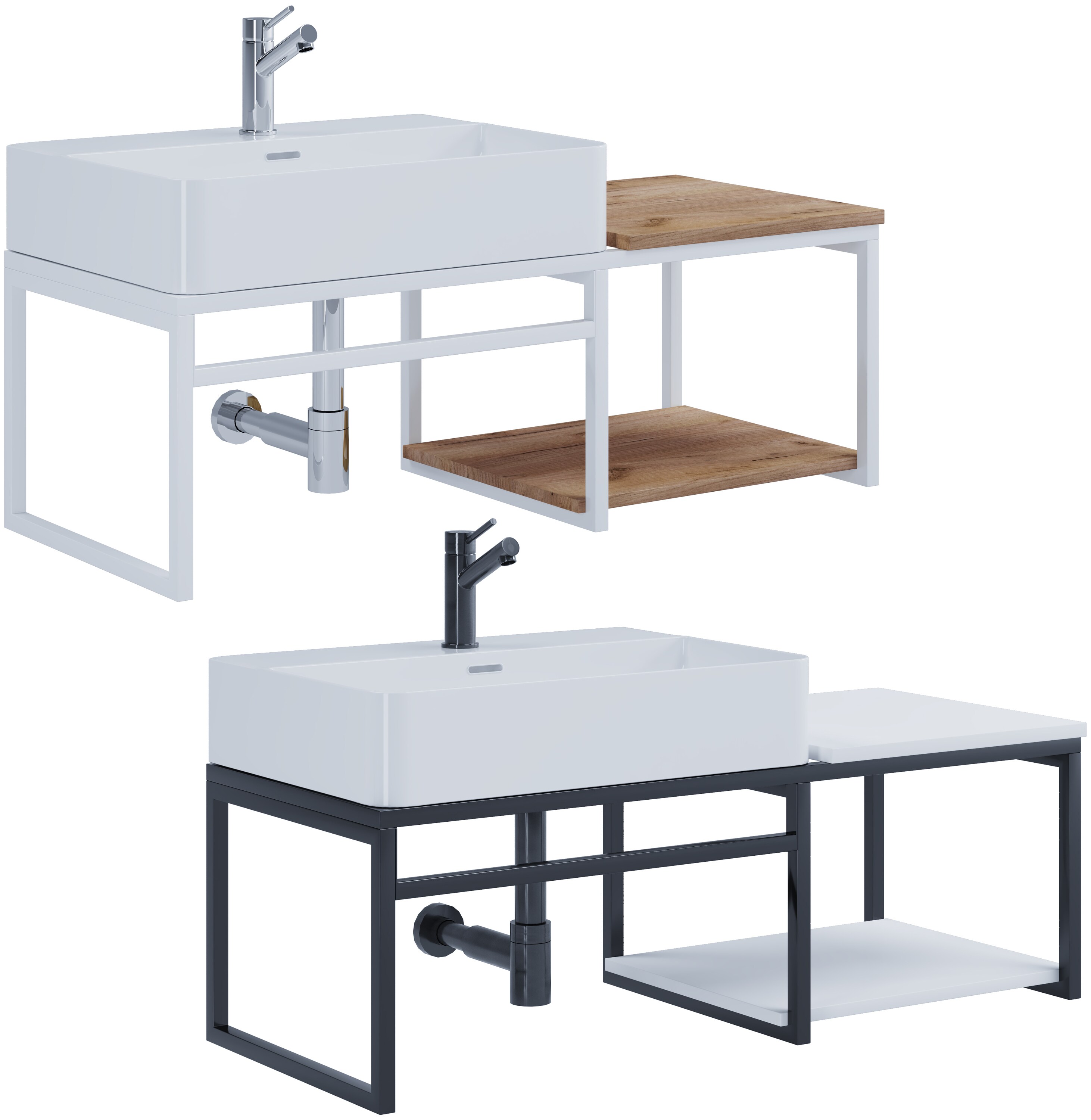 VCM 2-tlg. Waschplatz Waschtisch Badm&ouml;bel Set Waschbecken Holz Metall Industrial Style Bitila 100 - Bild 1