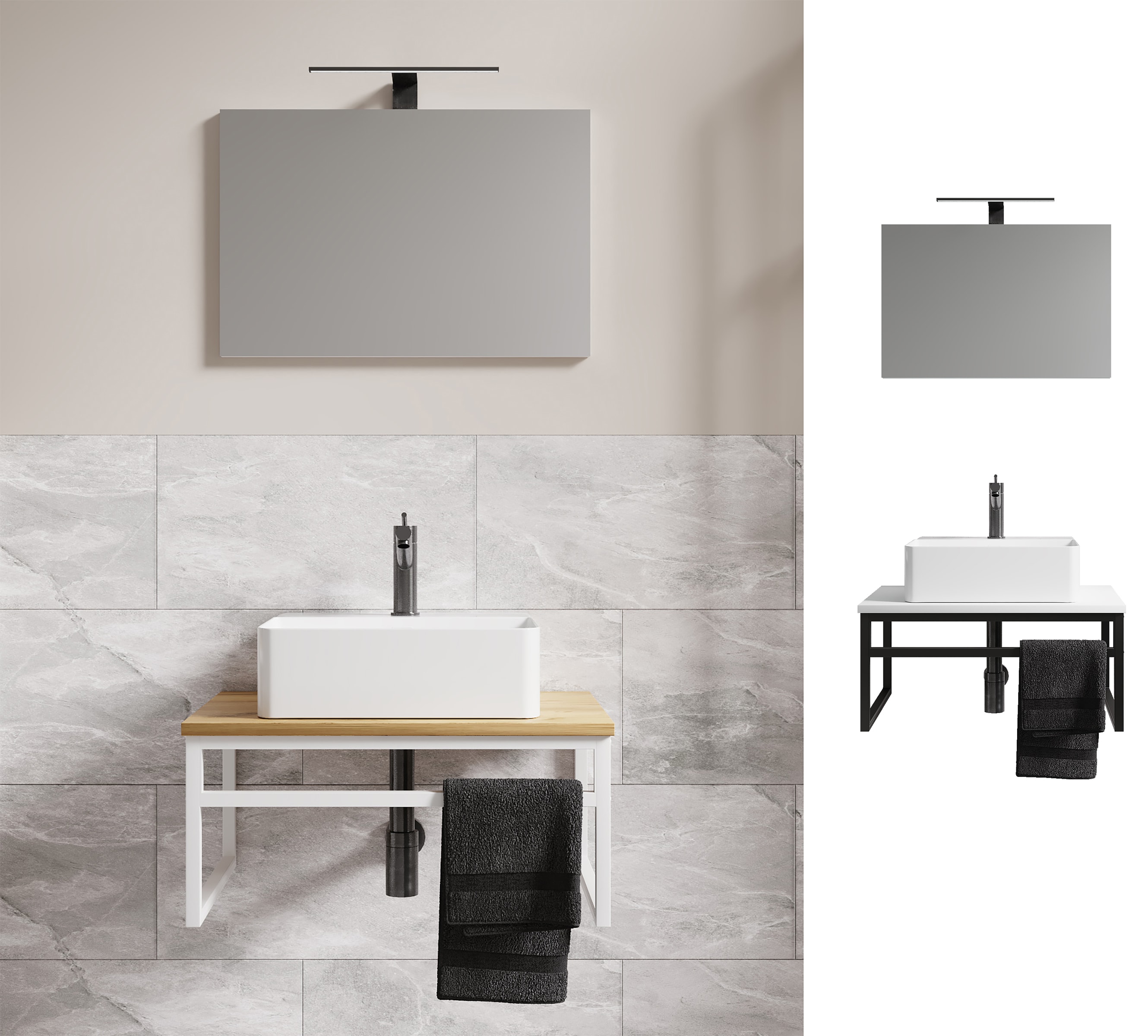 VCM 3-tlg. Waschplatz Waschtisch Badm&ouml;bel Set Waschbecken Holz Metall Industrial Style Bitila 60 V1 - Bild 1