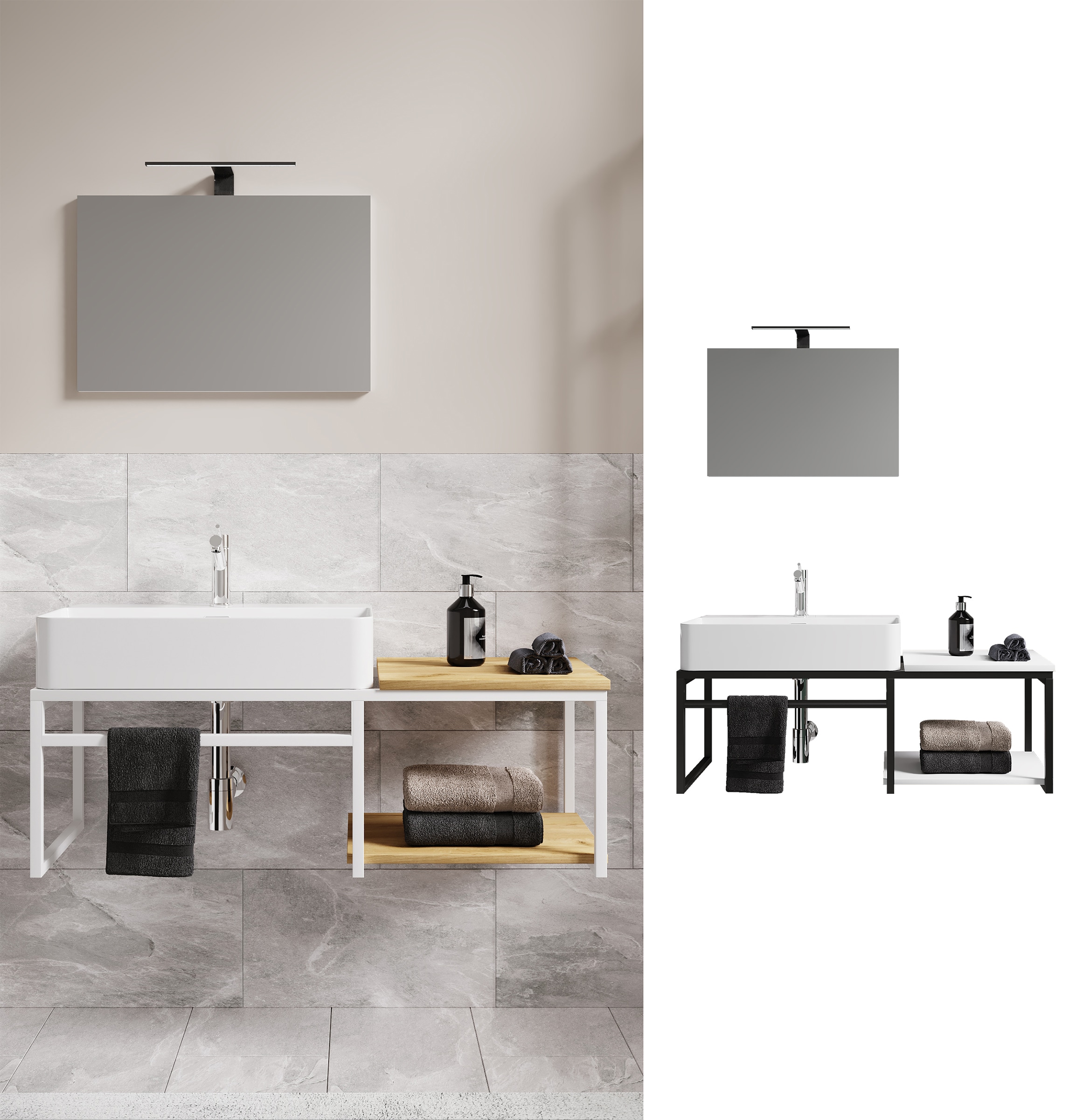 VCM 3-tlg. Waschplatz Waschtisch Badm&ouml;bel Set Waschbecken Holz Metall Industrial Style Bitila 100 V1 - Bild 1