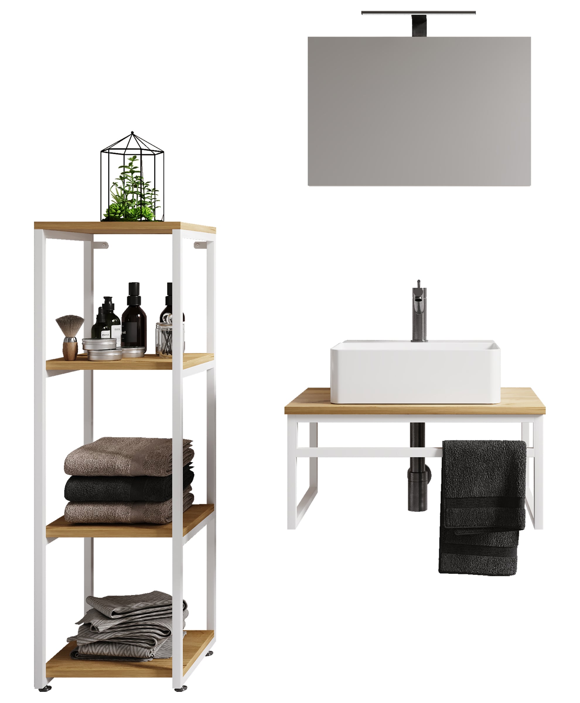 VCM 4-tlg. Waschplatz Waschtisch Badm&ouml;bel Set Waschbecken Holz Metall Industrial Style Bitila 60 V1 - Bild 1