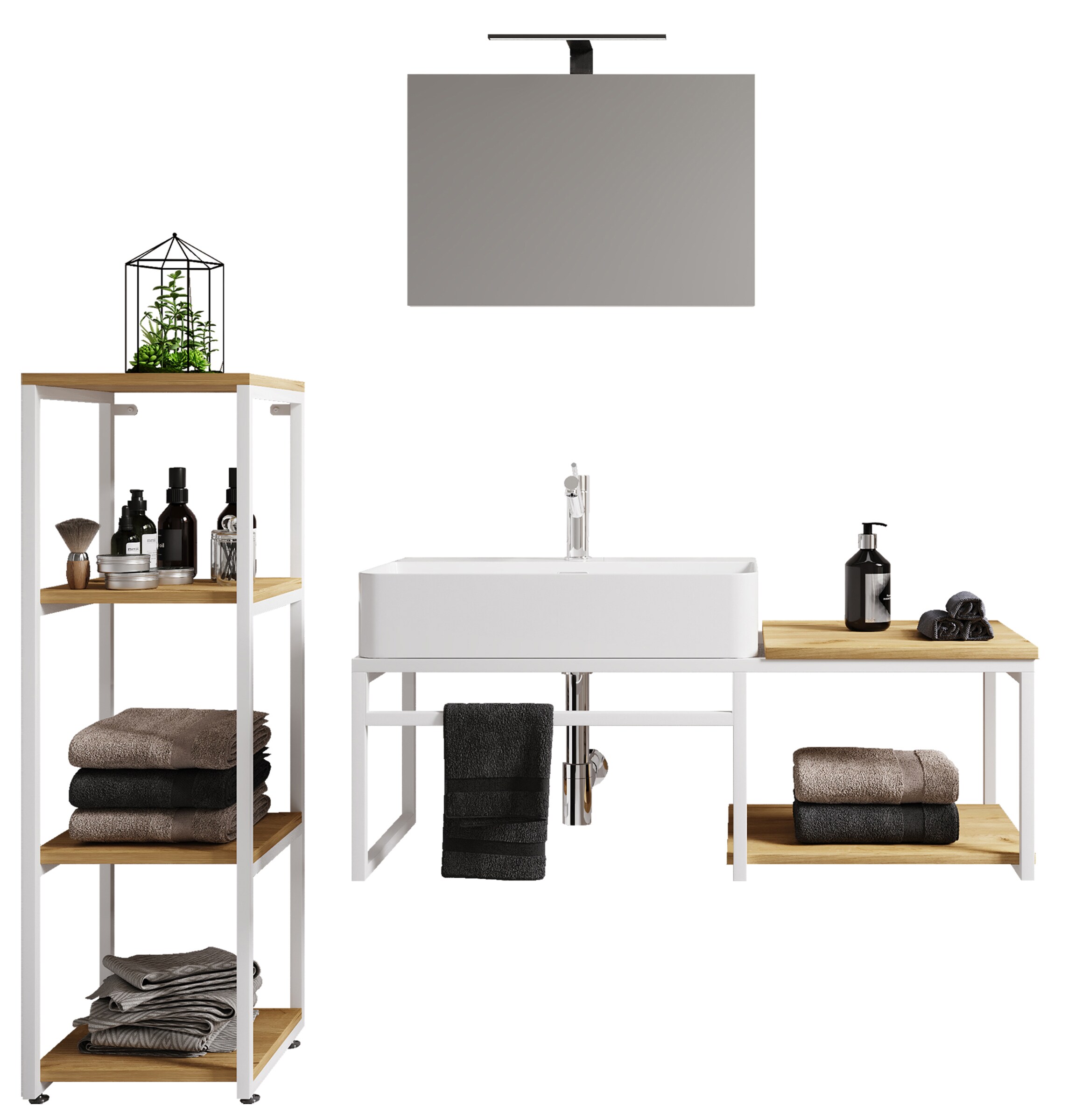 VCM 4-tlg. Waschplatz Waschtisch Badm&ouml;bel Set Waschbecken Holz Metall Industrial Style Bitila 100 V1 - Bild 1