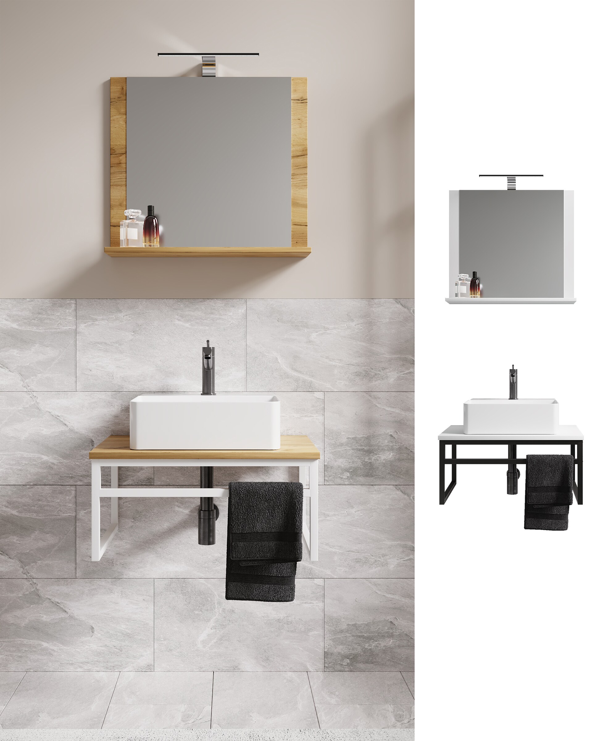 VCM 3-tlg. Waschplatz Waschtisch Badm&ouml;bel Set Waschbecken Holz Metall Industrial Style Bitila 60 V2 - Bild 1