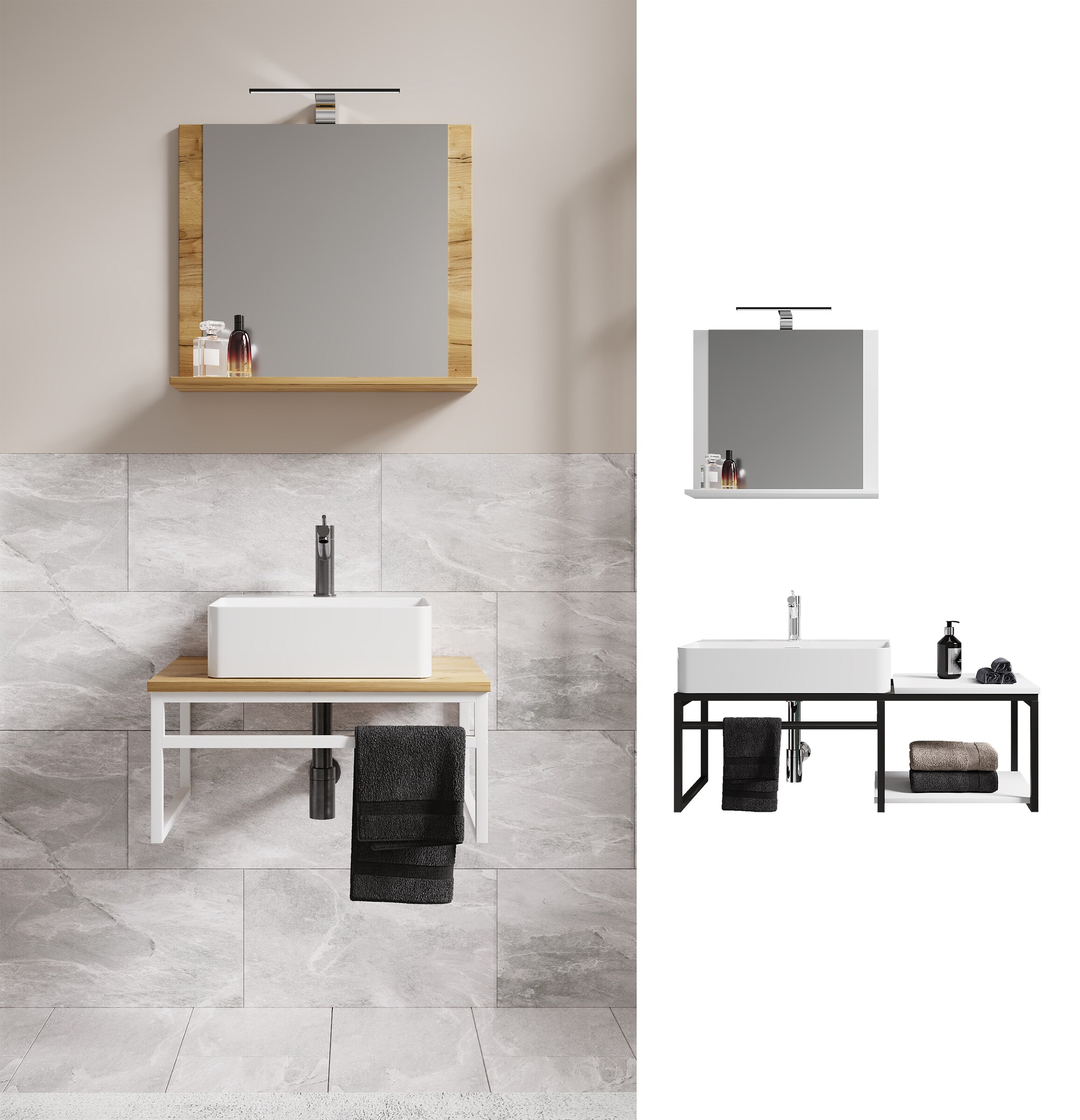 VCM 3-tlg. Waschplatz Waschtisch Badm&ouml;bel Set Waschbecken Holz Metall Industrial Style Bitila 100 V2 - Bild 1