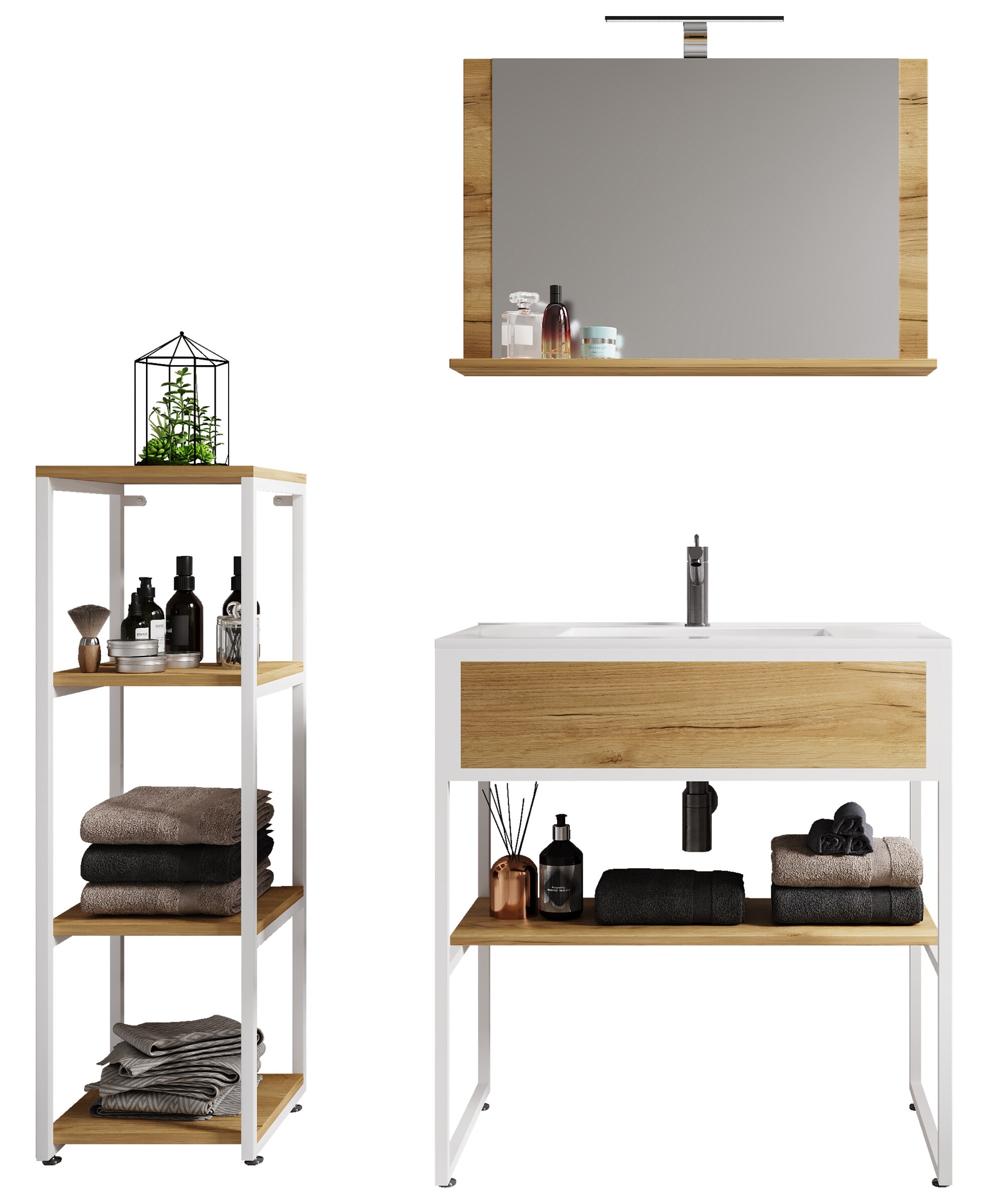 VCM 4-tlg. Waschplatz Waschtisch Badm&ouml;bel Set Waschbecken Holz Metall Industrial Style Bitila 80 V2 - Bild 1