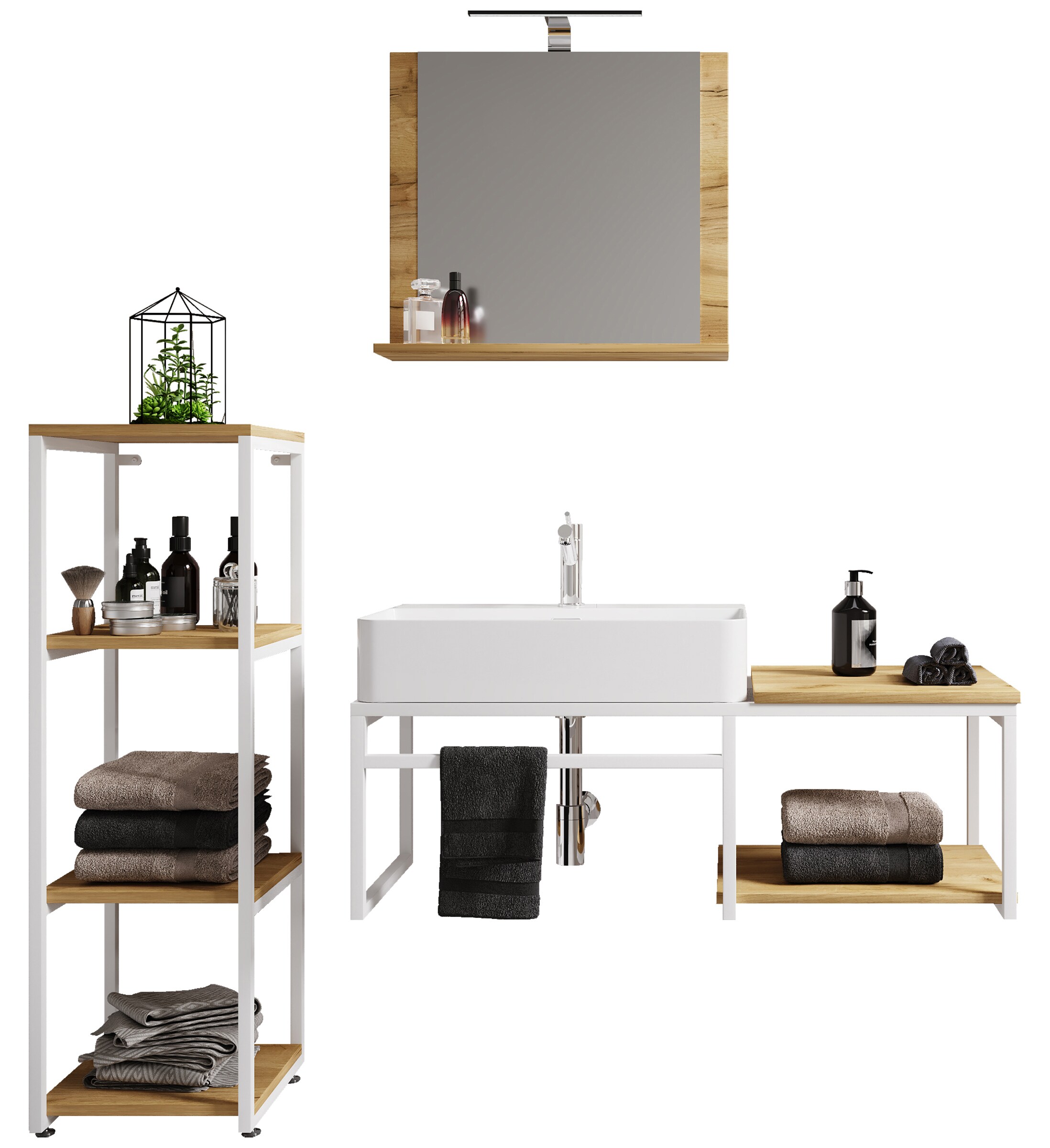 VCM 4-tlg. Waschplatz Waschtisch Badm&ouml;bel Set Waschbecken Holz Metall Industrial Style Bitila 100 V2 - Bild 1