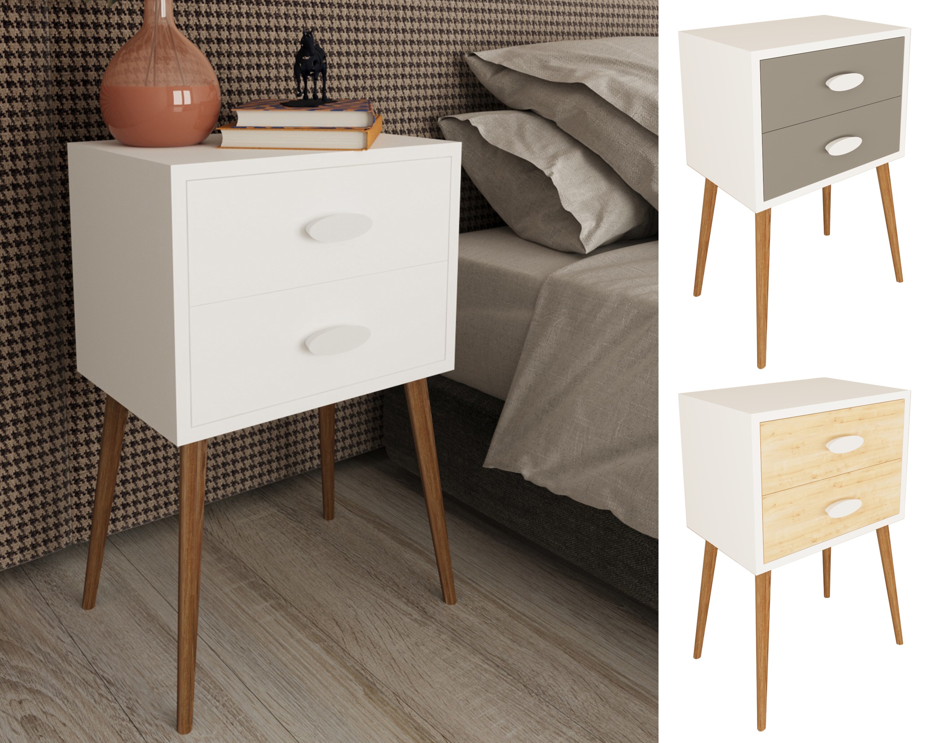 VCM Nachtschrank | Beistelltisch mit Schubladen | Nachttisch | Ma&szlig;e ca. H. 70 x B. 45 x T. 30 cm - Singol XXL - Bild 1