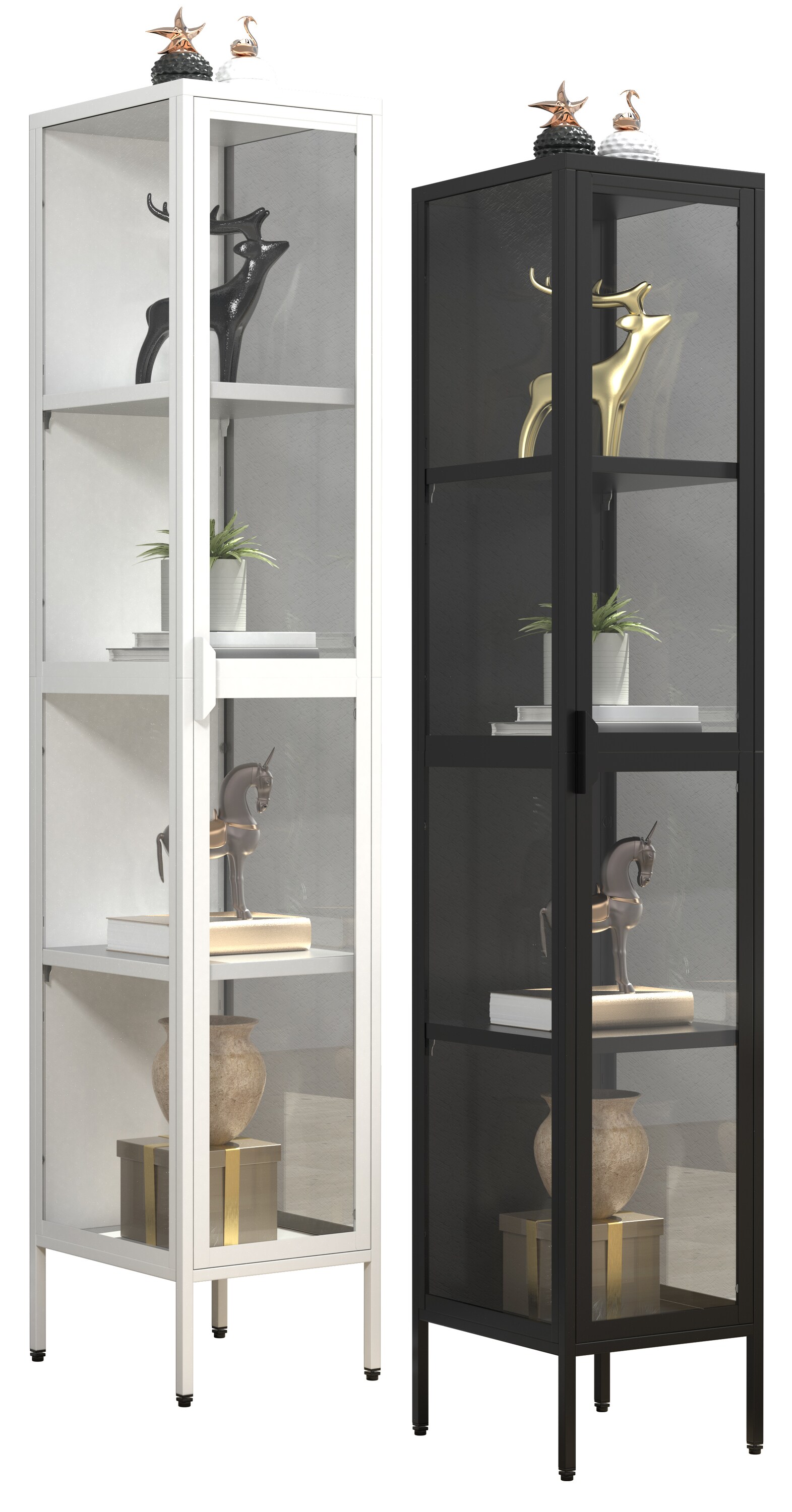 VCM Glasvitrine stehend | Vitrine Glas mit ESG-Sicherheitsglas | Ma&szlig;e ca. H. 160 x B. 30 x T. 35 cm | Standvitrine Glas | Modern und platzsparend | Glas Vitrinenschrank &ndash; Floka XL - Bild 1