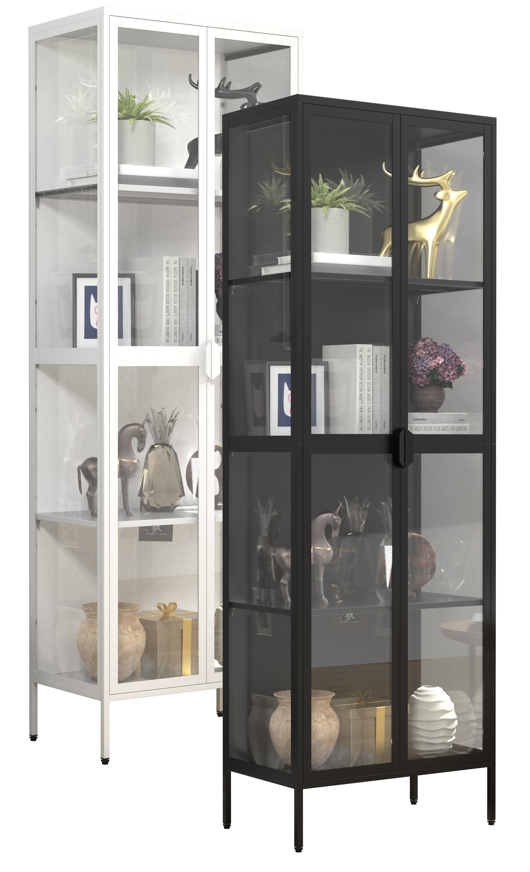 VCM Glasvitrine stehend | Vitrine Glas mit ESG-Sicherheitsglas | Ma&szlig;e ca. H. 180 x B. 60 x T. 35 cm | Standvitrine Glas | Modern und platzsparend | Glas Vitrinenschrank &ndash; Floka XXL - Bild 1
